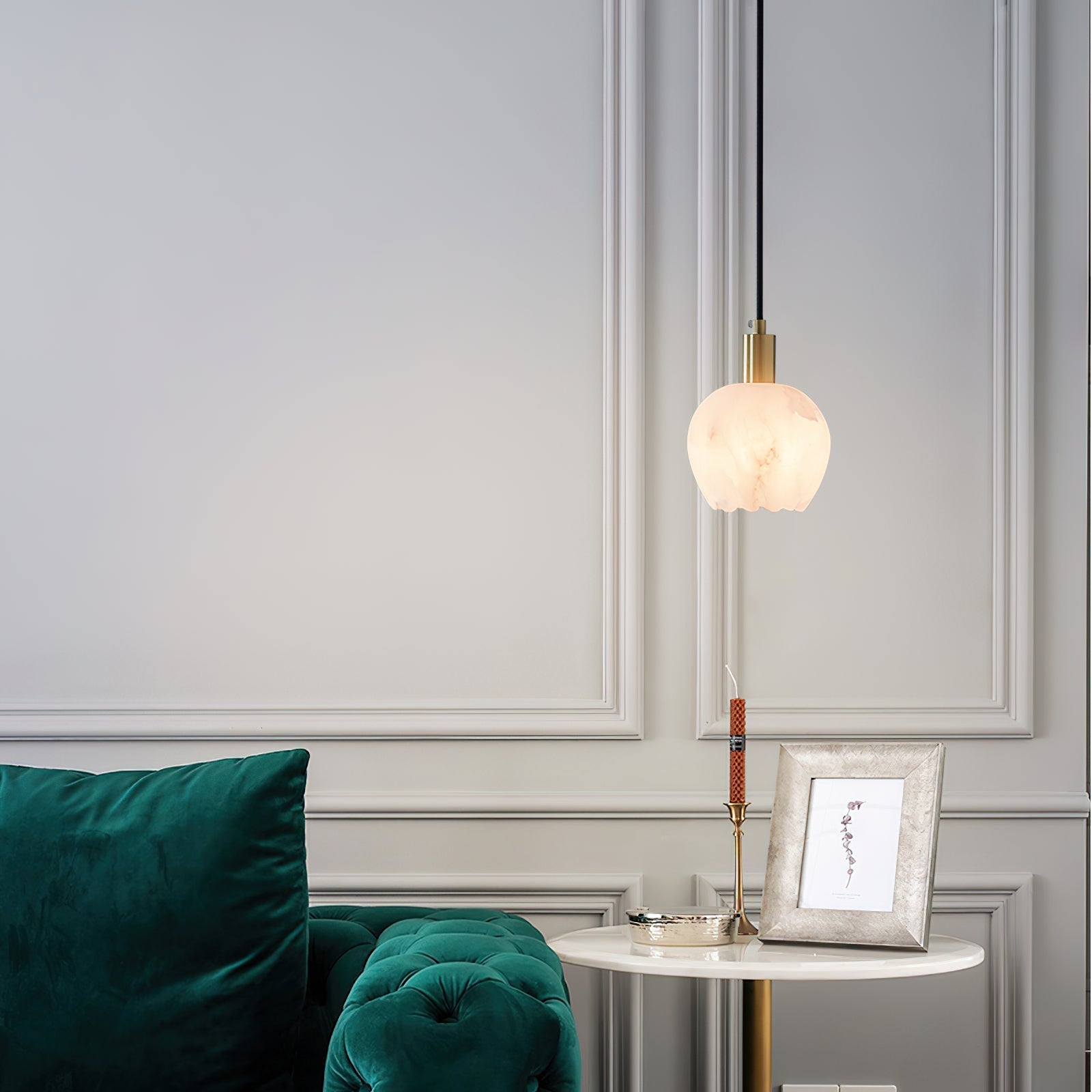 Olraeos Modern Minimalist Brass Alabaster Pendant Light - Lamp Copper