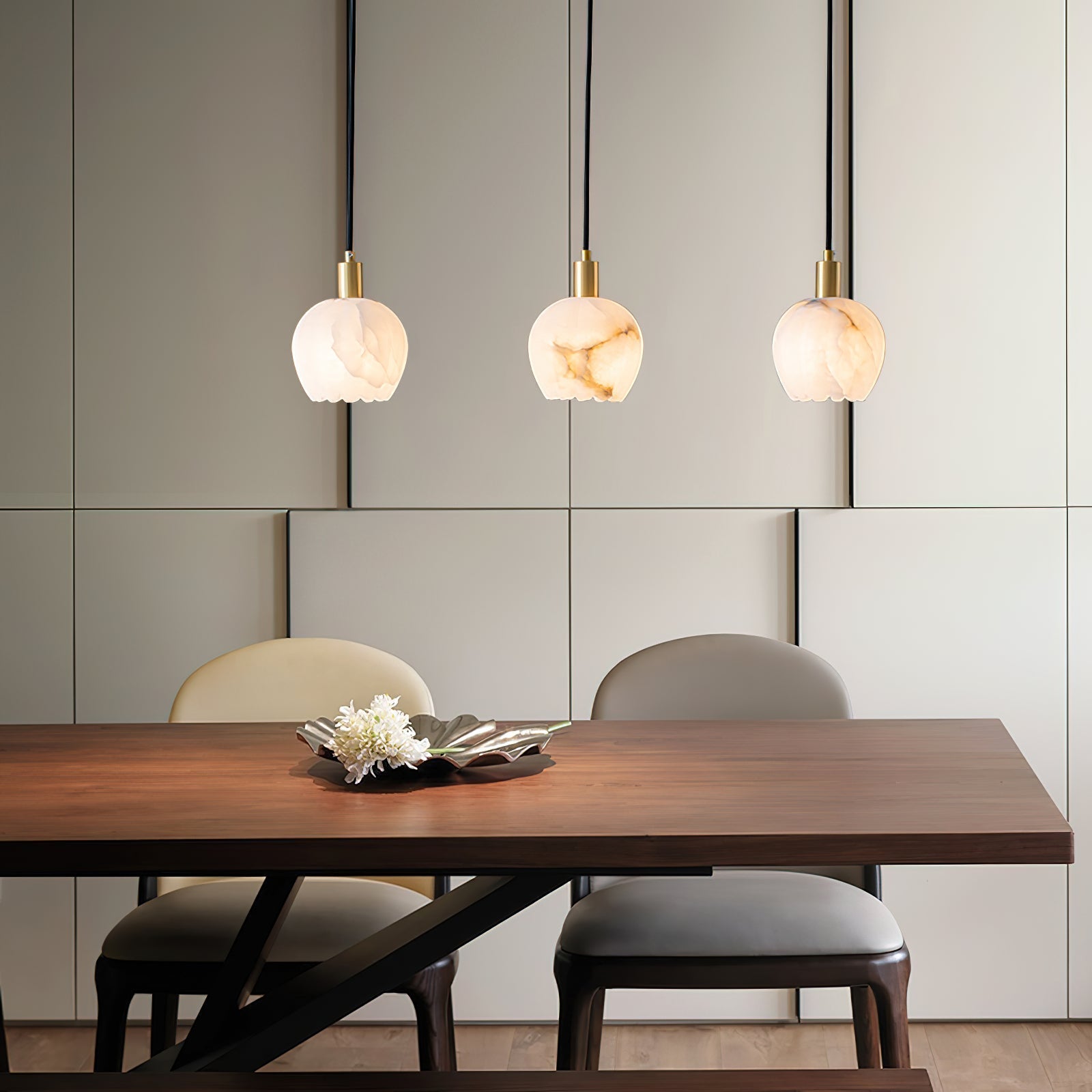 Olraeos Modern Minimalist Brass Alabaster Pendant Light - Lamp Copper