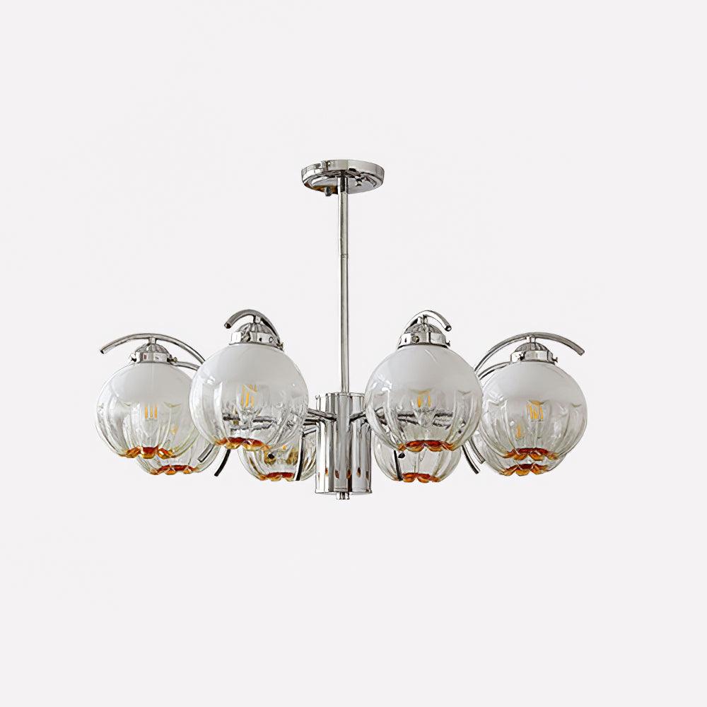 Chandelier Chrome Curved Arms with Frosted Globe Shades - Blowlighting