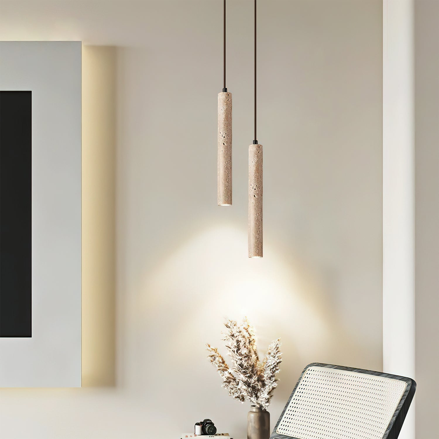 Olvynarae Cylindrical Travertine Pendant Light - Neutralighting