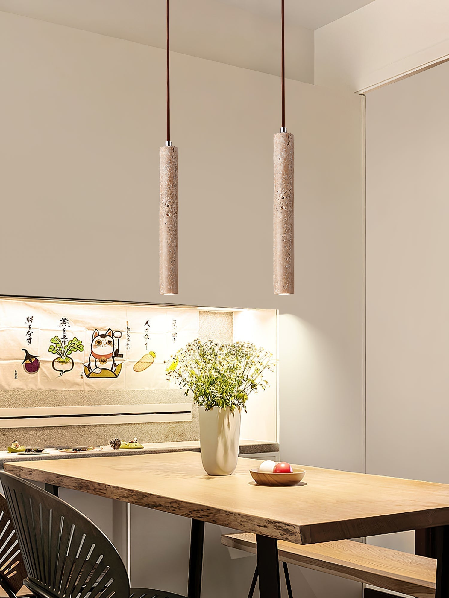 Olvynarae Cylindrical Travertine Pendant Light - Neutralighting