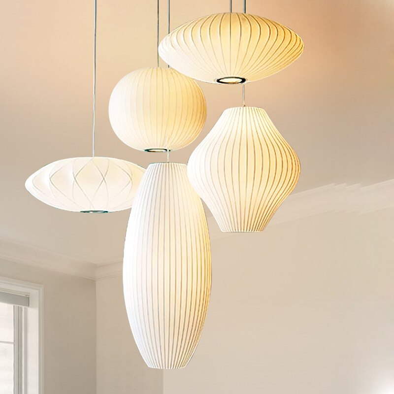 Ritta Design LED Lampada a Sospensione Seta Artificiale Bianco