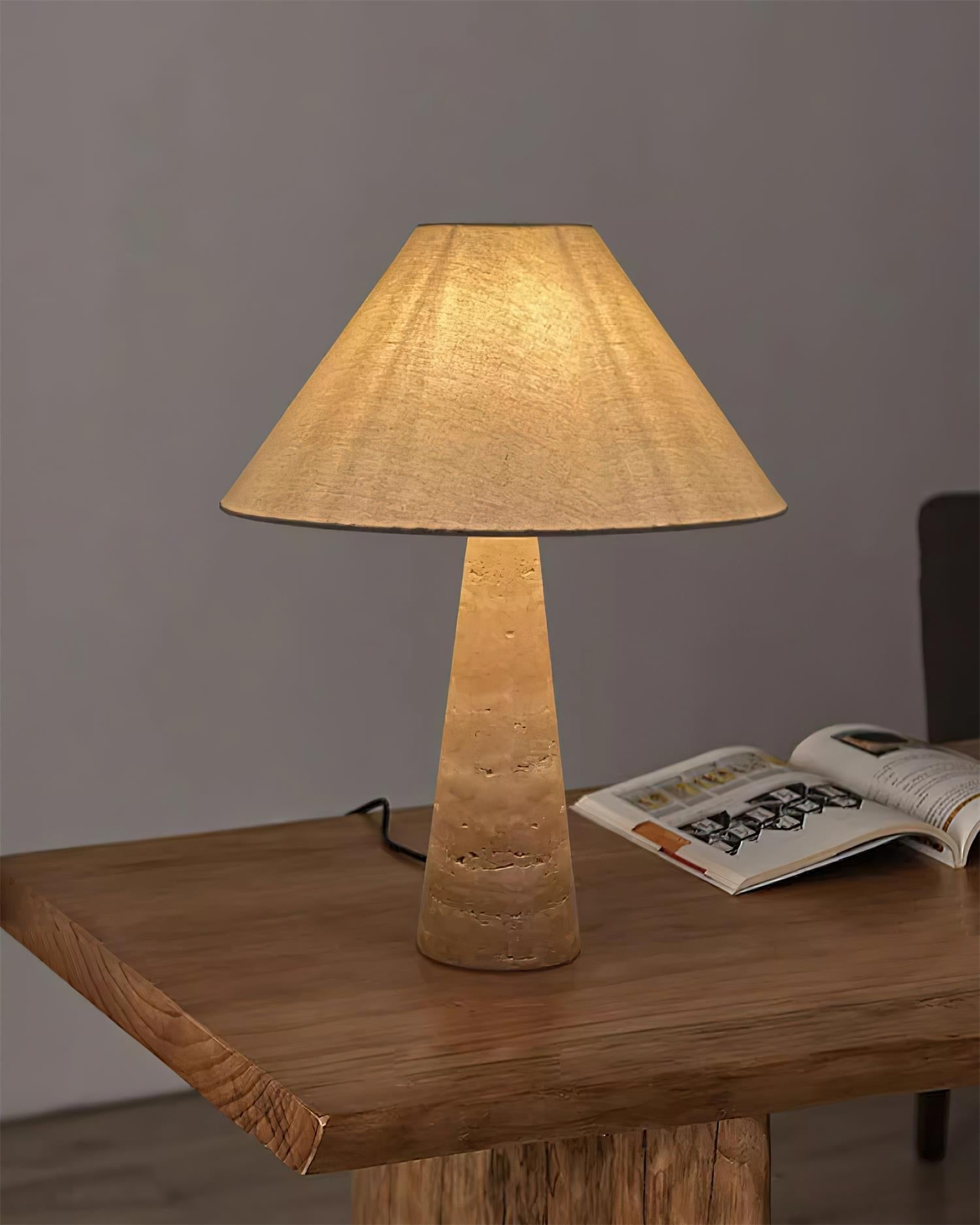 Lulu Travertine Table Lamp - Lamp Copper