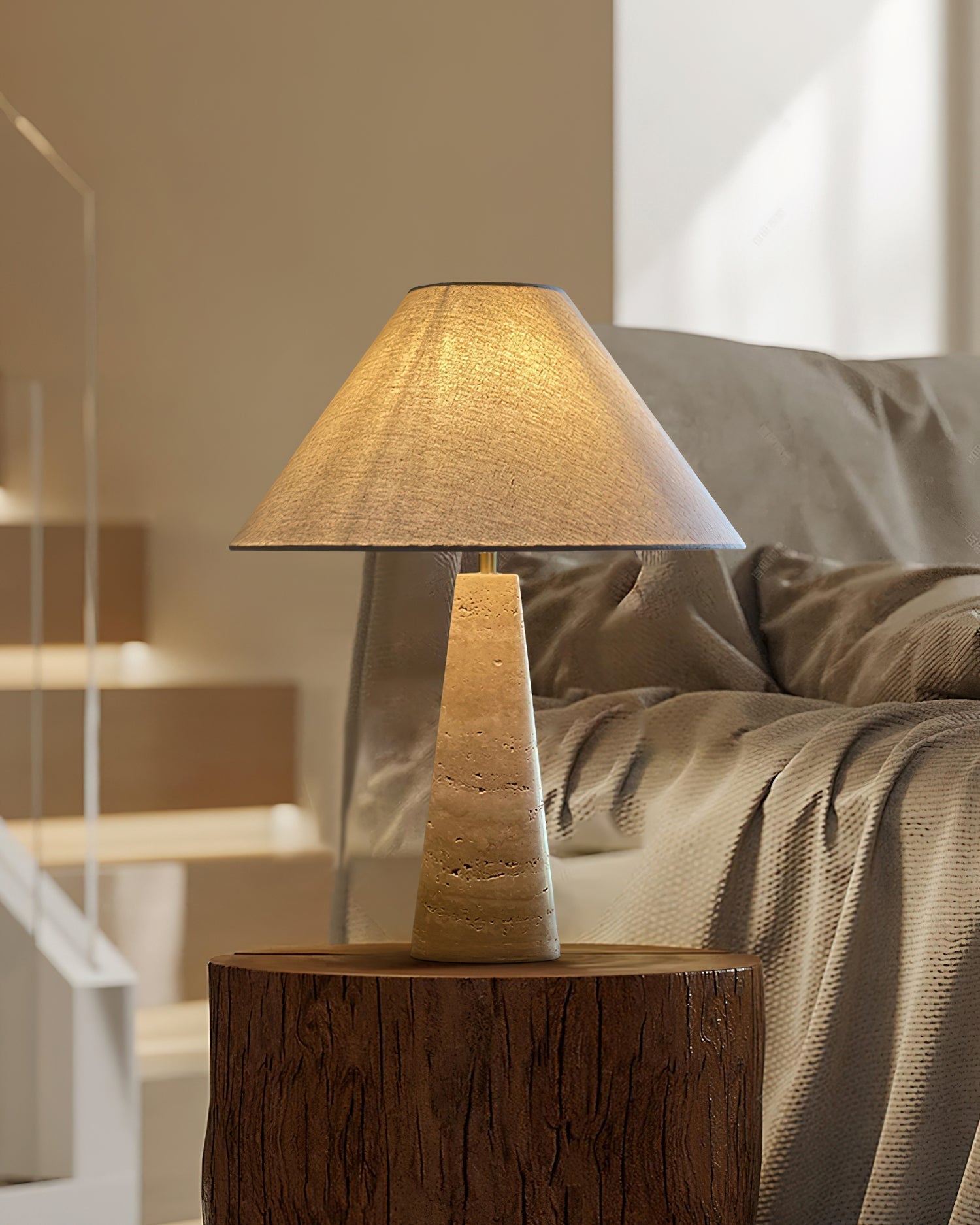Lulu Travertine Table Lamp - Lamp Copper