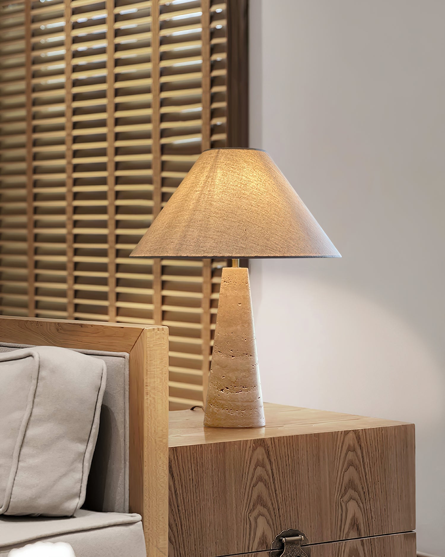 Lulu Travertine Table Lamp - Lamp Copper
