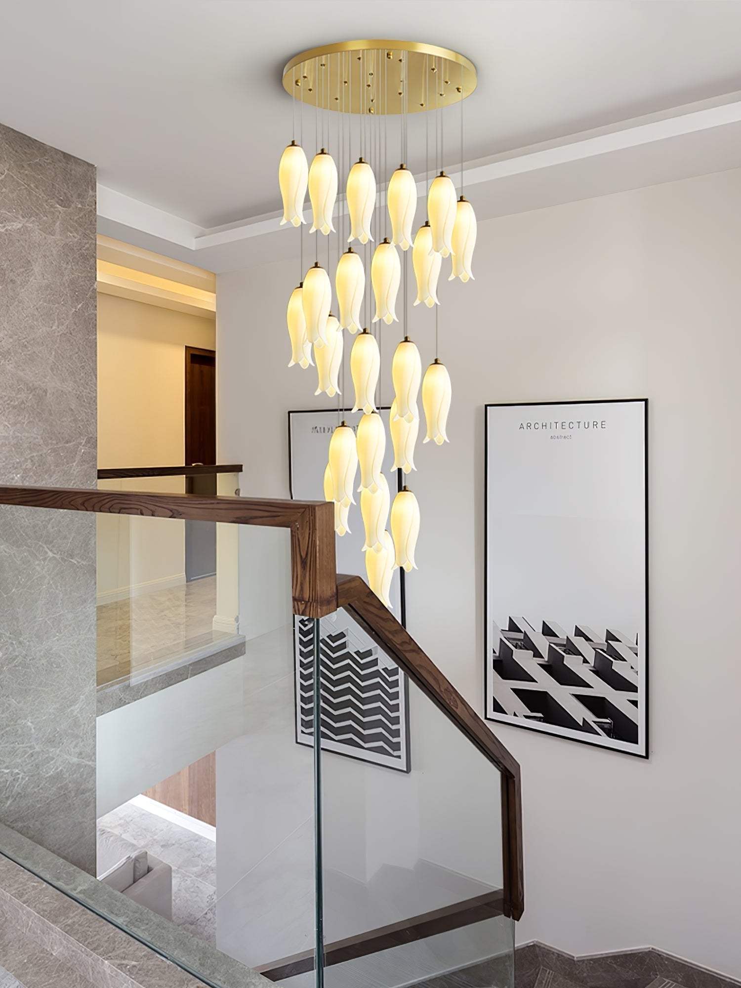 Sylirion Alabaster Brass Chandelier - Blowlighting