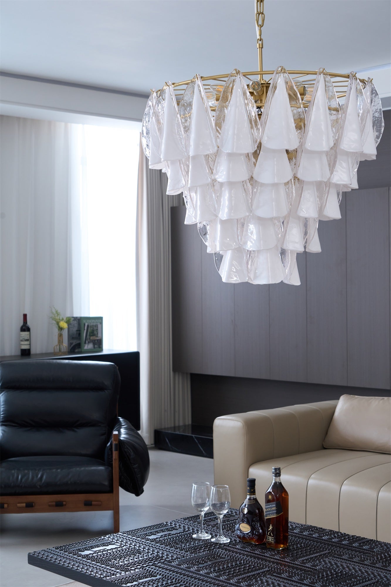 Aurora Chandelier White Leaf Glass Layered Modern - Neutralighting