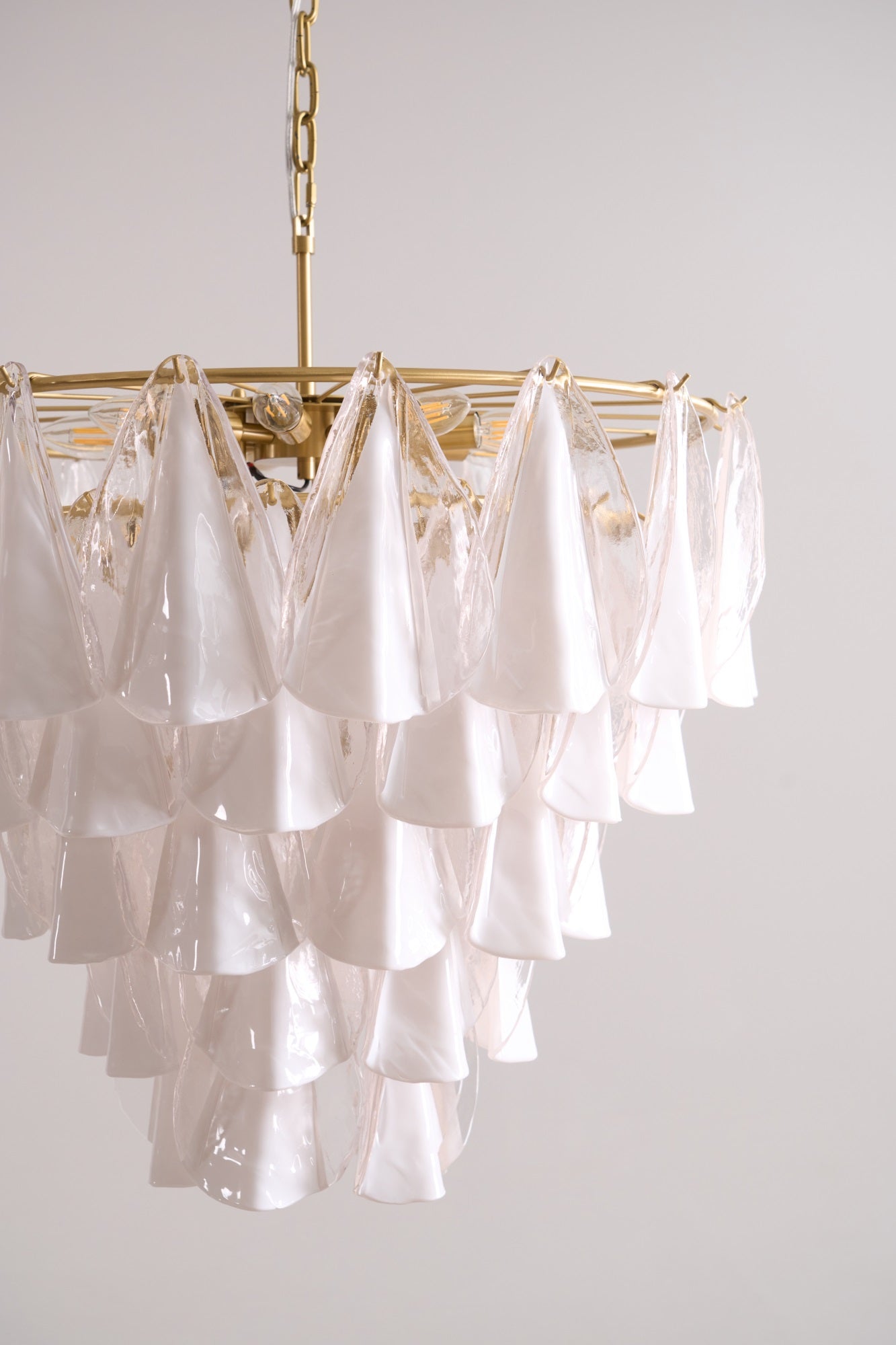 Aurora Chandelier White Leaf Glass Layered Modern - Neutralighting