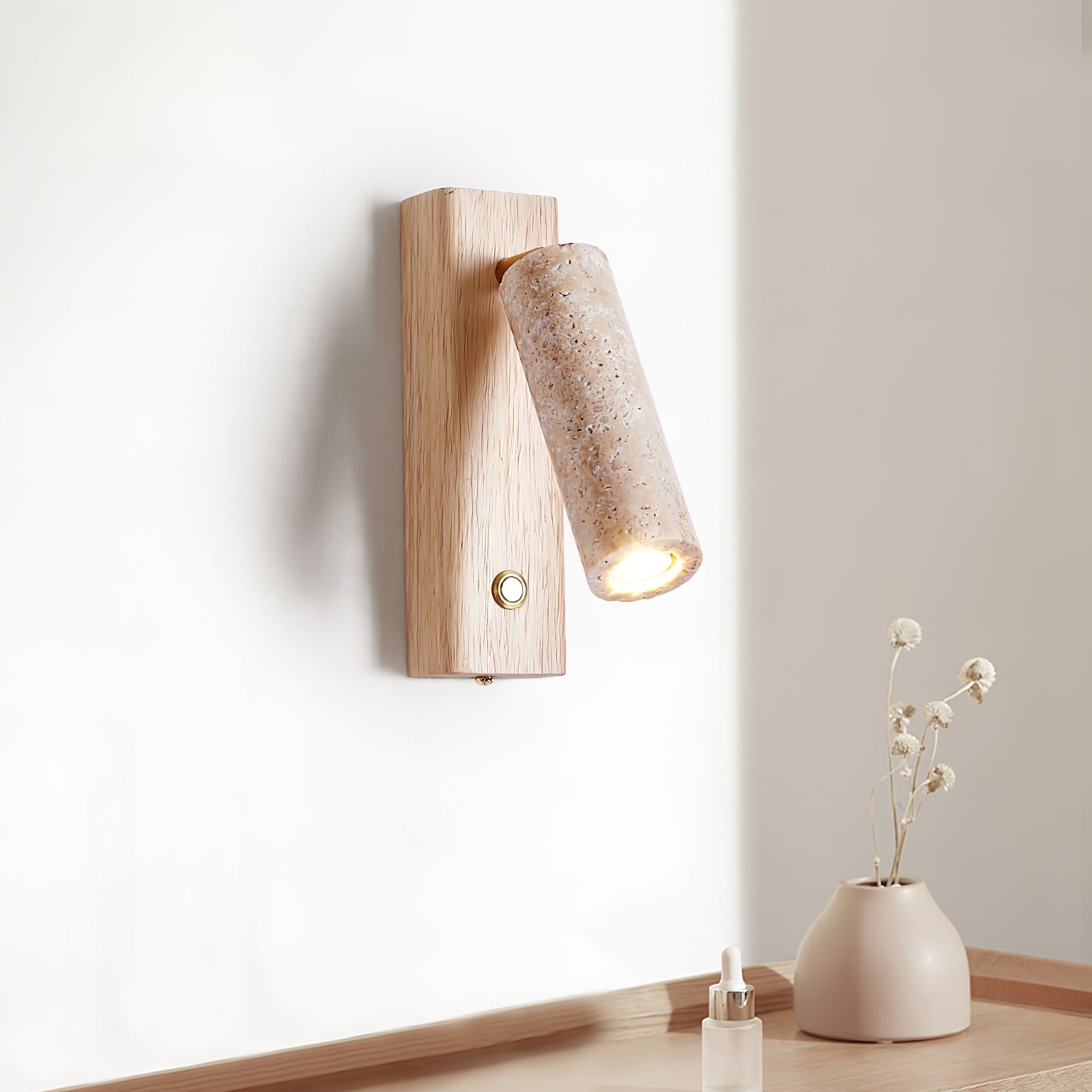 Ornoria Cylindrical Travertine Wall Light SpotLight - Neutralighting