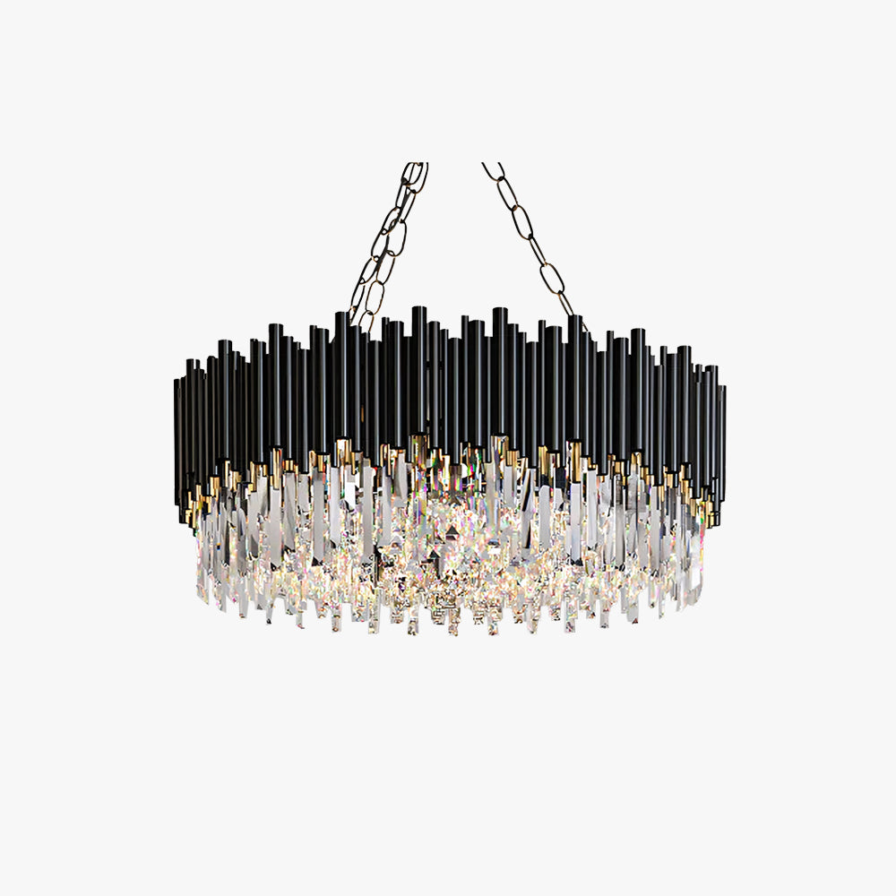 Kristy Industrial  Rotondo Cristallo/Metallo Lampadari Soggiorno Nero