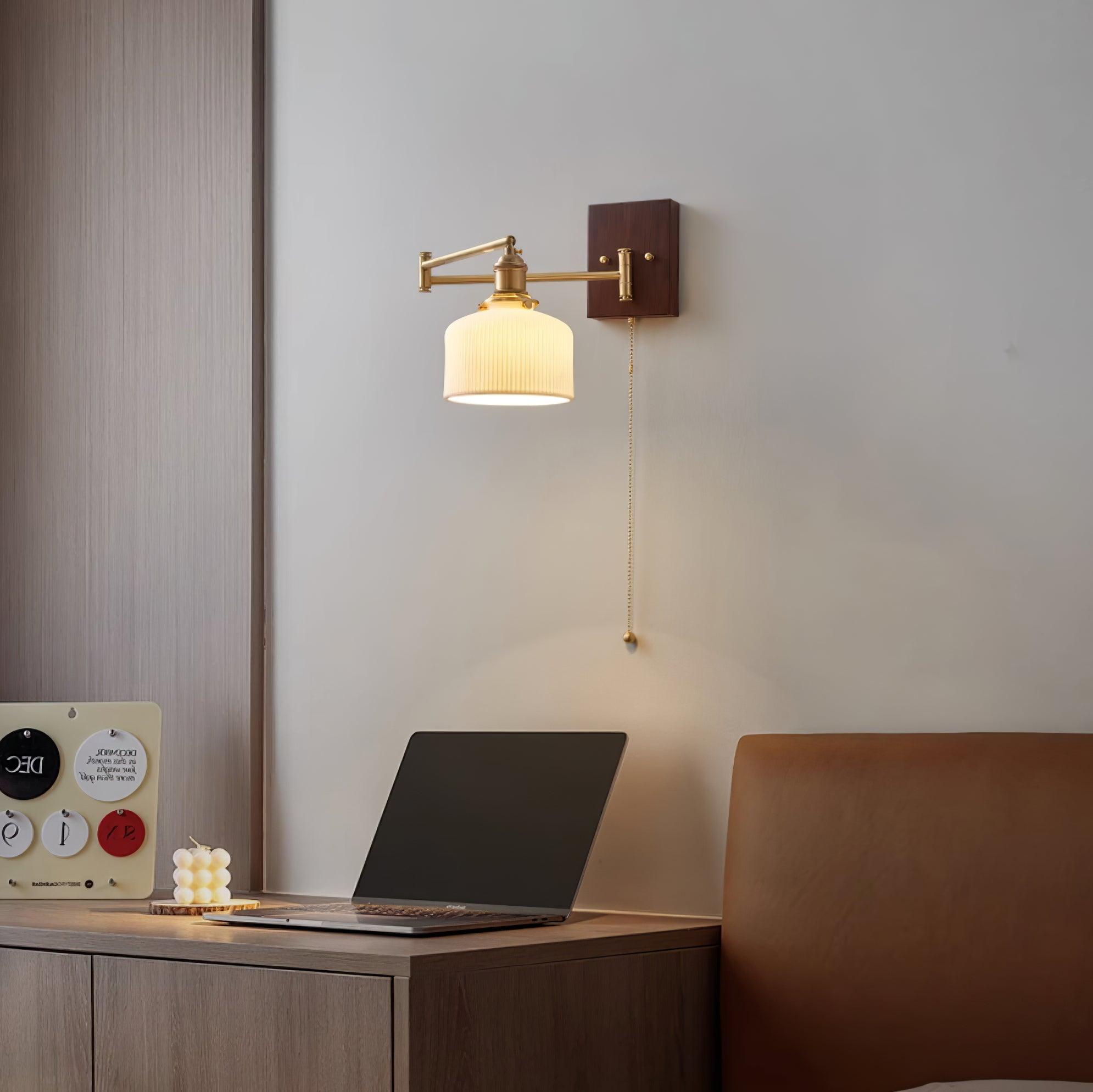 Artistic Walnut Brass Wall Sconce Adjustable Arm Vintage - Letslighting