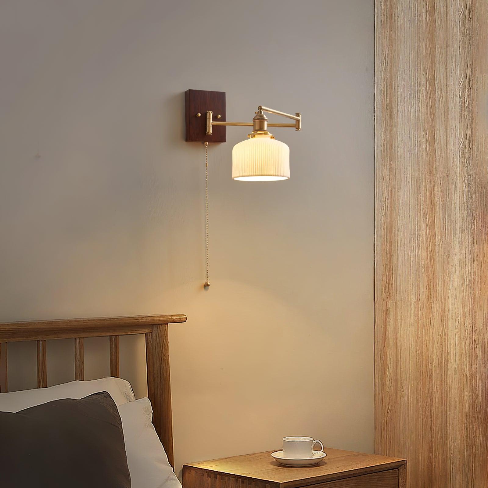 Artistic Walnut Brass Wall Sconce Adjustable Arm Vintage - Letslighting