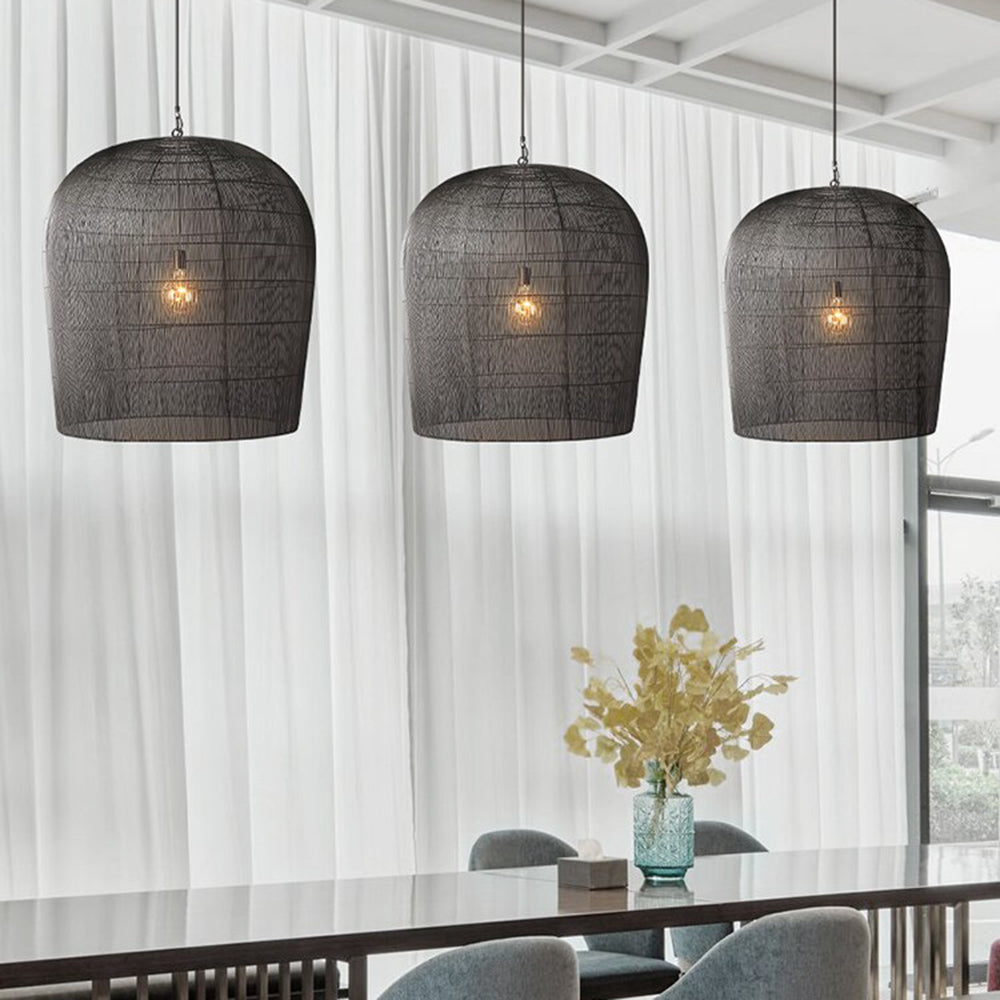 Ritta Moderno LED Lampada a Sospensione Rattan Metallo Nero/Bianco Gabbia Uccelli Soggiorno/Sala da Pranzo