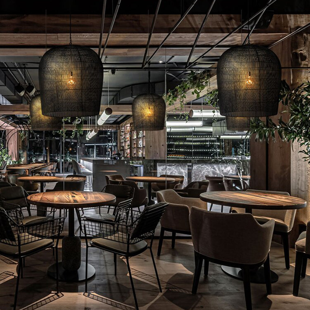 Ritta Moderno LED Lampada a Sospensione Rattan Metallo Nero/Bianco Gabbia Uccelli Soggiorno/Sala da Pranzo