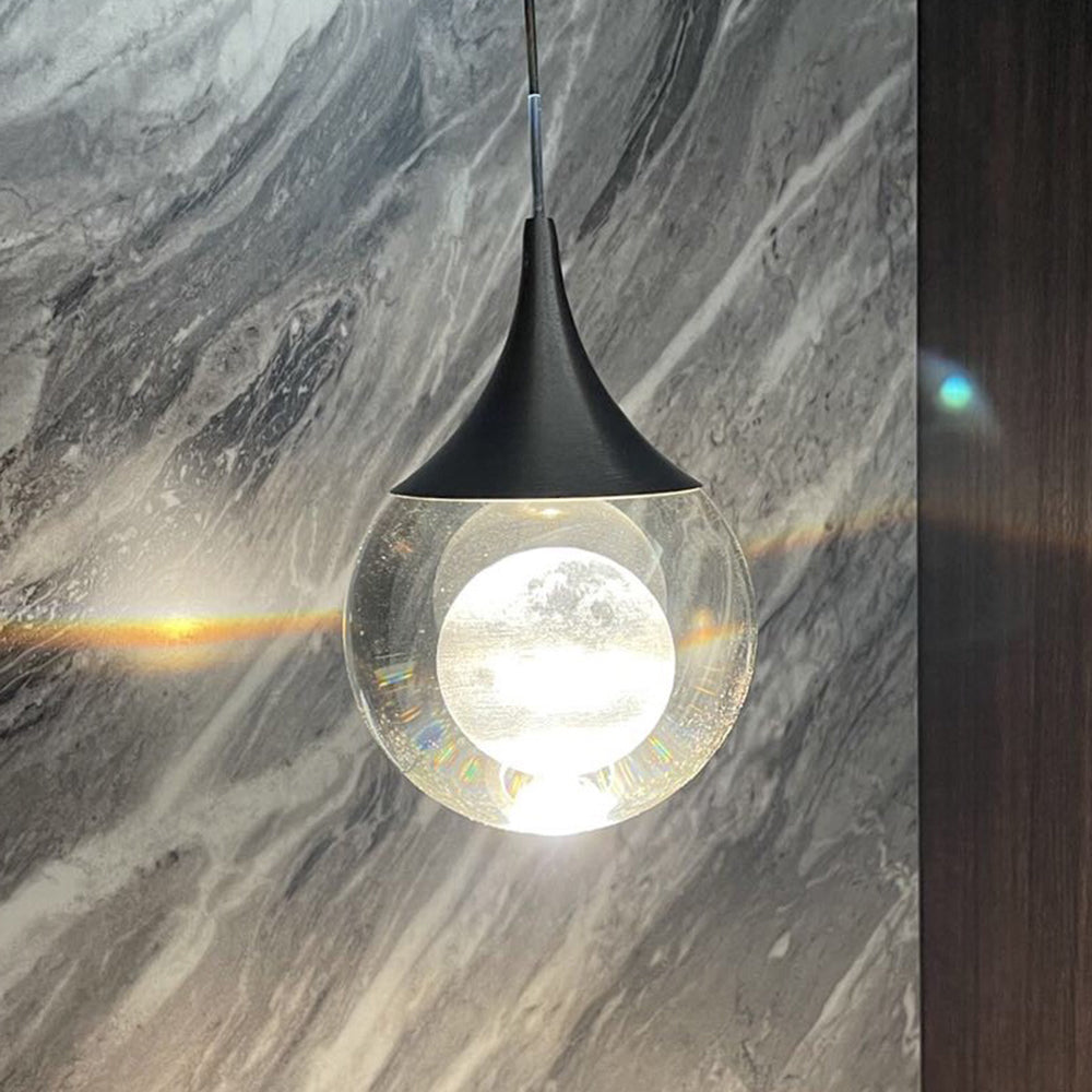Aria Minimalista LED Speciale Luna Lampade a Sospensione Metallo Cristallo Trasparente Nero Soggiorno/Camera da Letto