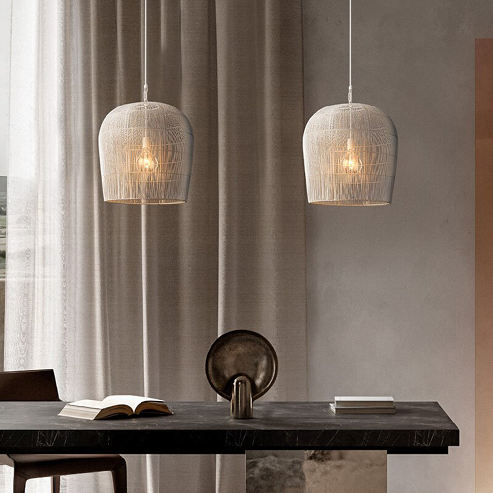 Ritta Moderno LED Lampada a Sospensione Rattan Metallo Nero/Bianco Gabbia Uccelli Soggiorno/Sala da Pranzo