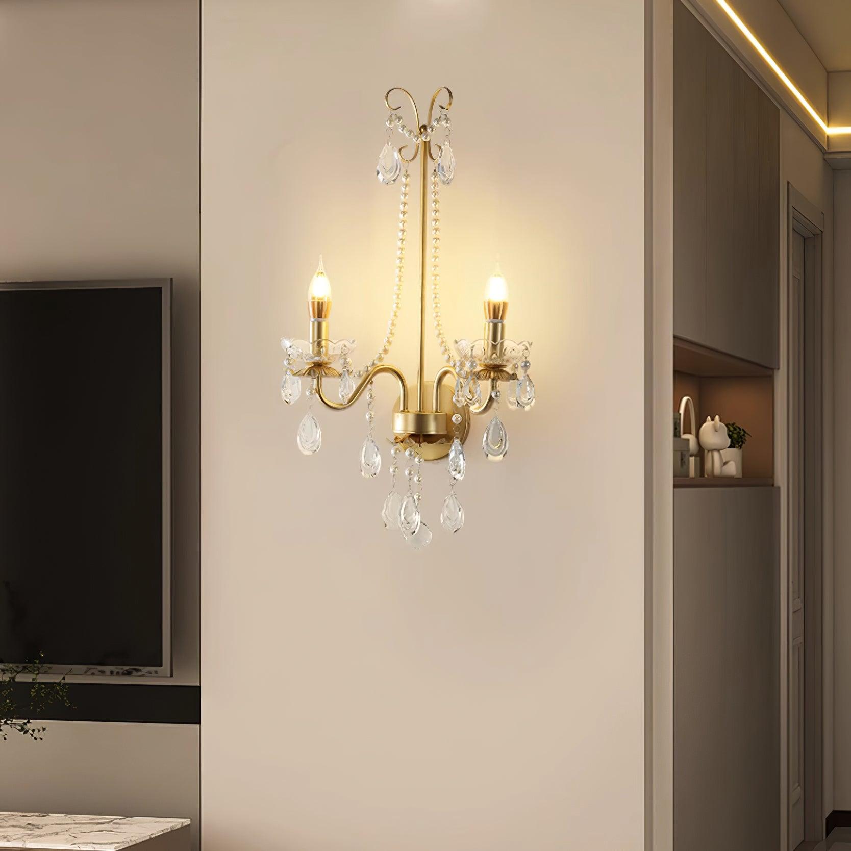 Wall Lamp Metal Crystal Pearls Ornate Elegant Chic Home Elegant - Letslighting