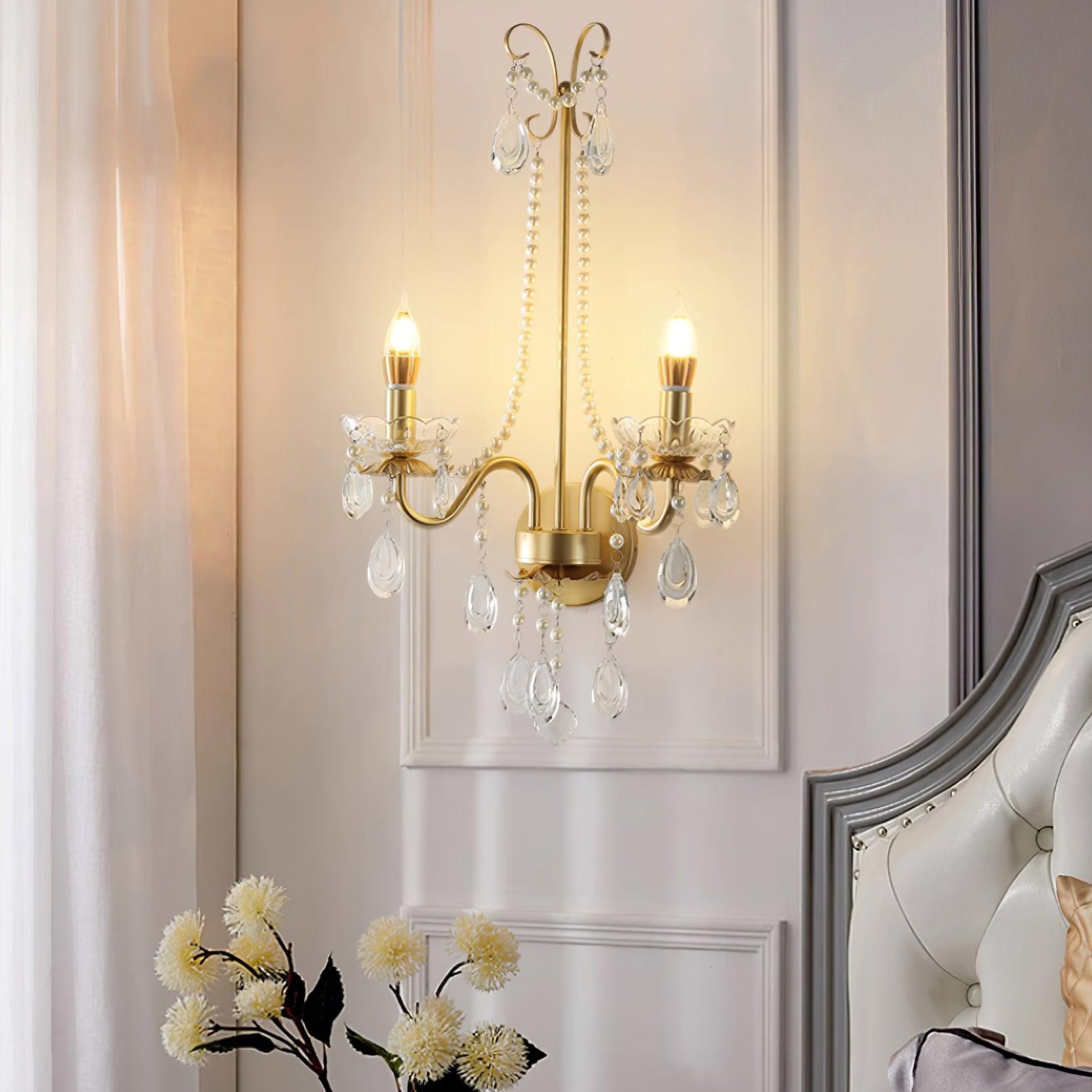 Wall Lamp Metal Crystal Pearls Ornate Elegant Chic Home Elegant - Letslighting