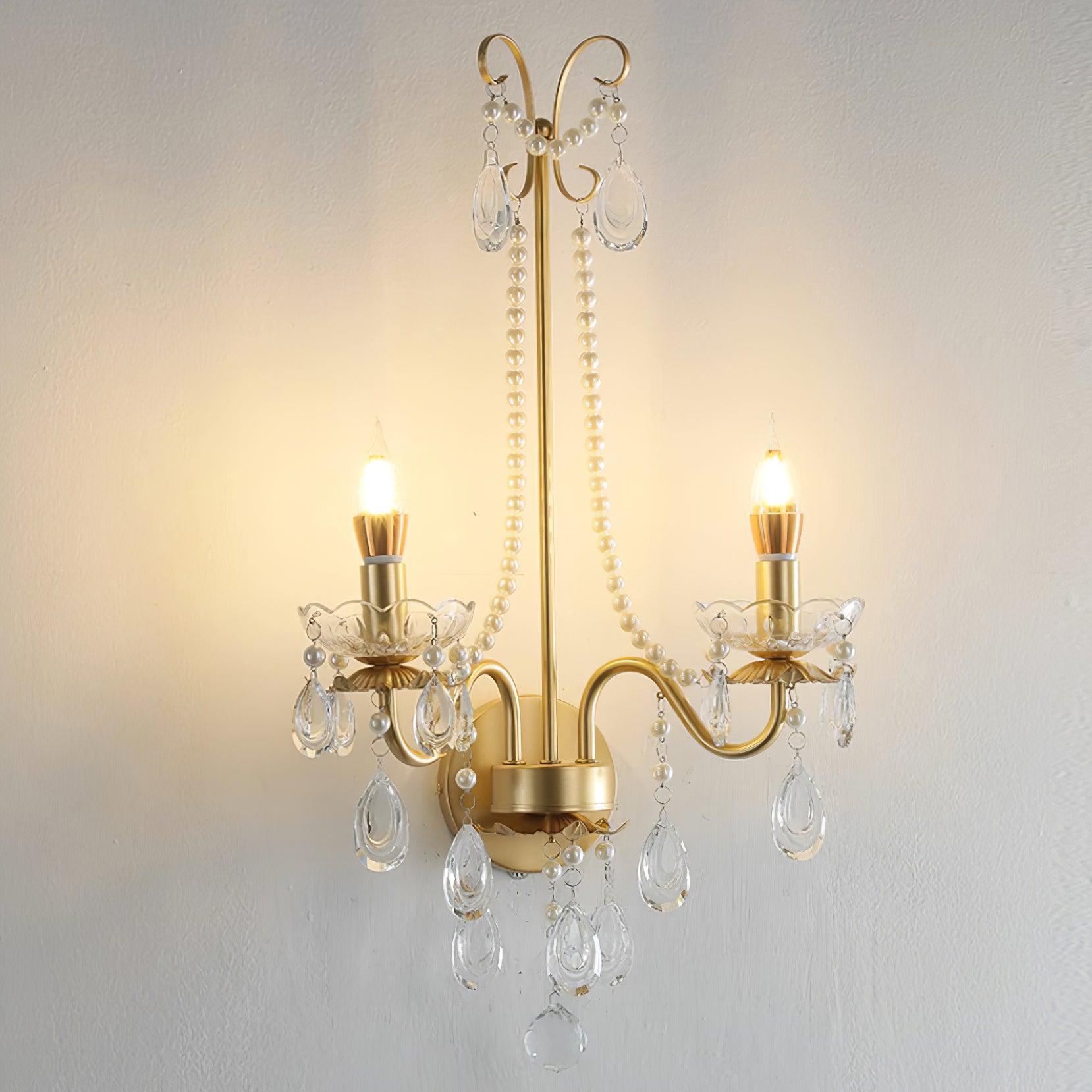 Wall Lamp Metal Crystal Pearls Ornate Elegant Chic Home Elegant - Letslighting