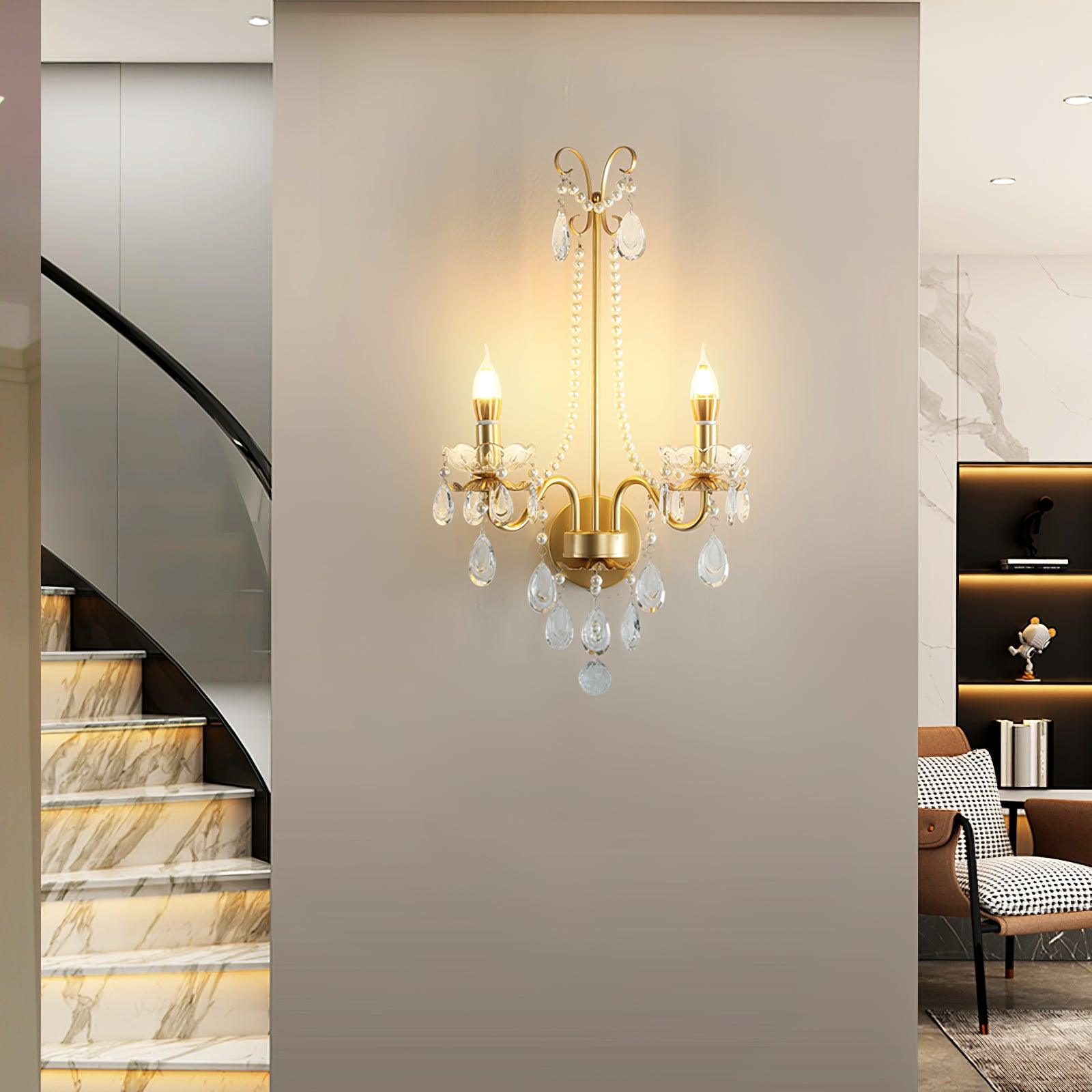 Wall Lamp Metal Crystal Pearls Ornate Elegant Chic Home Elegant - Letslighting