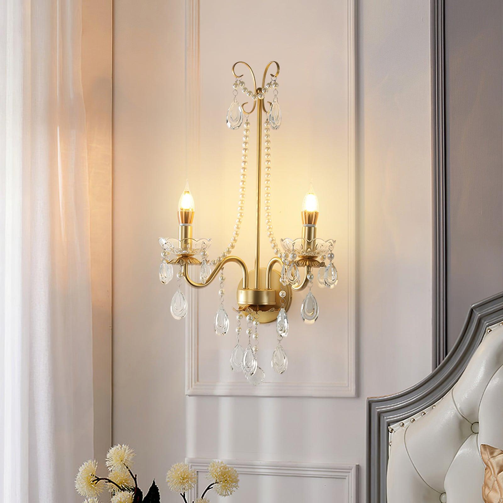 Wall Lamp Metal Crystal Pearls Ornate Elegant Chic Home Elegant - Letslighting