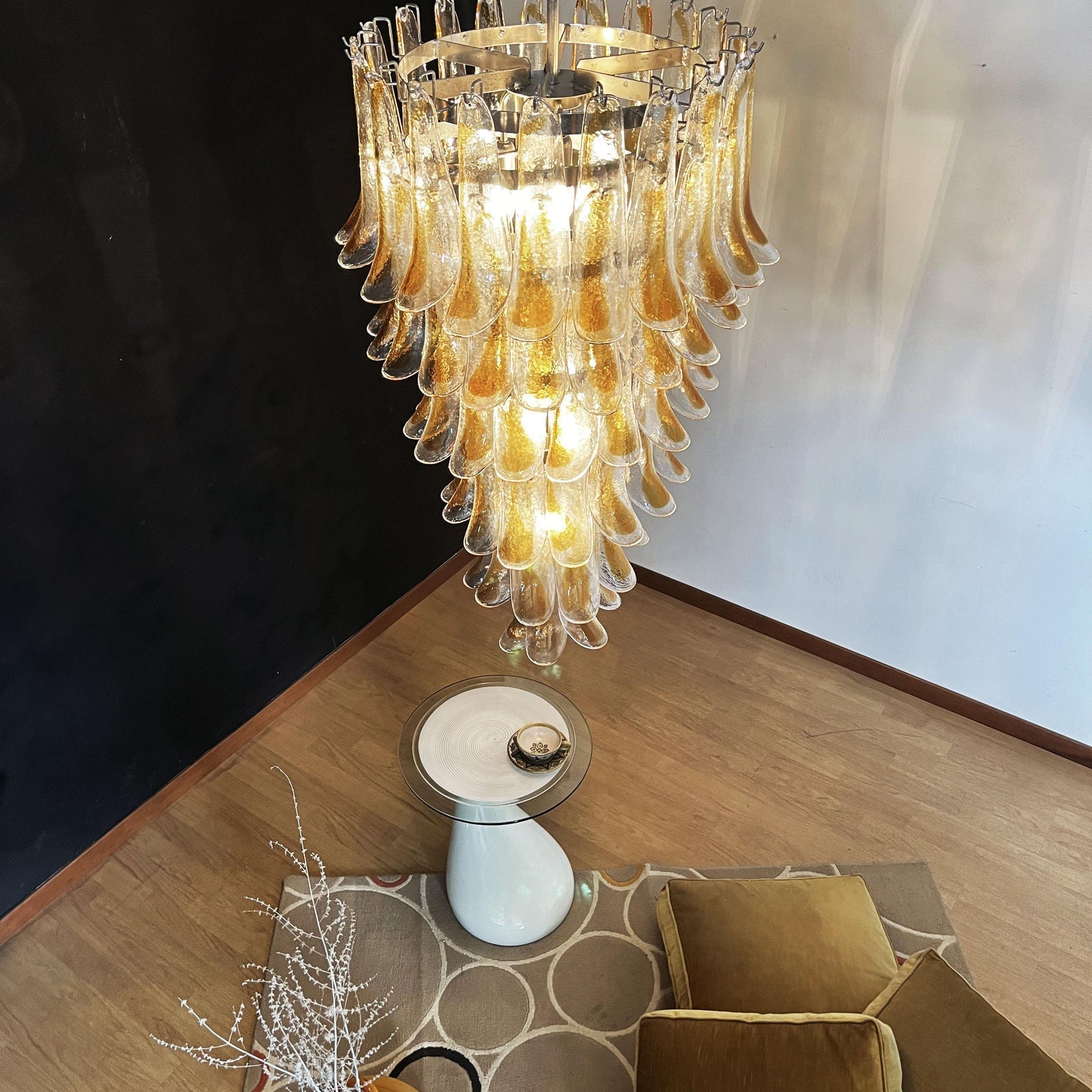 Aurora Chandelier Gold Murano Glass Petals Layered Cascading - Neutralighting