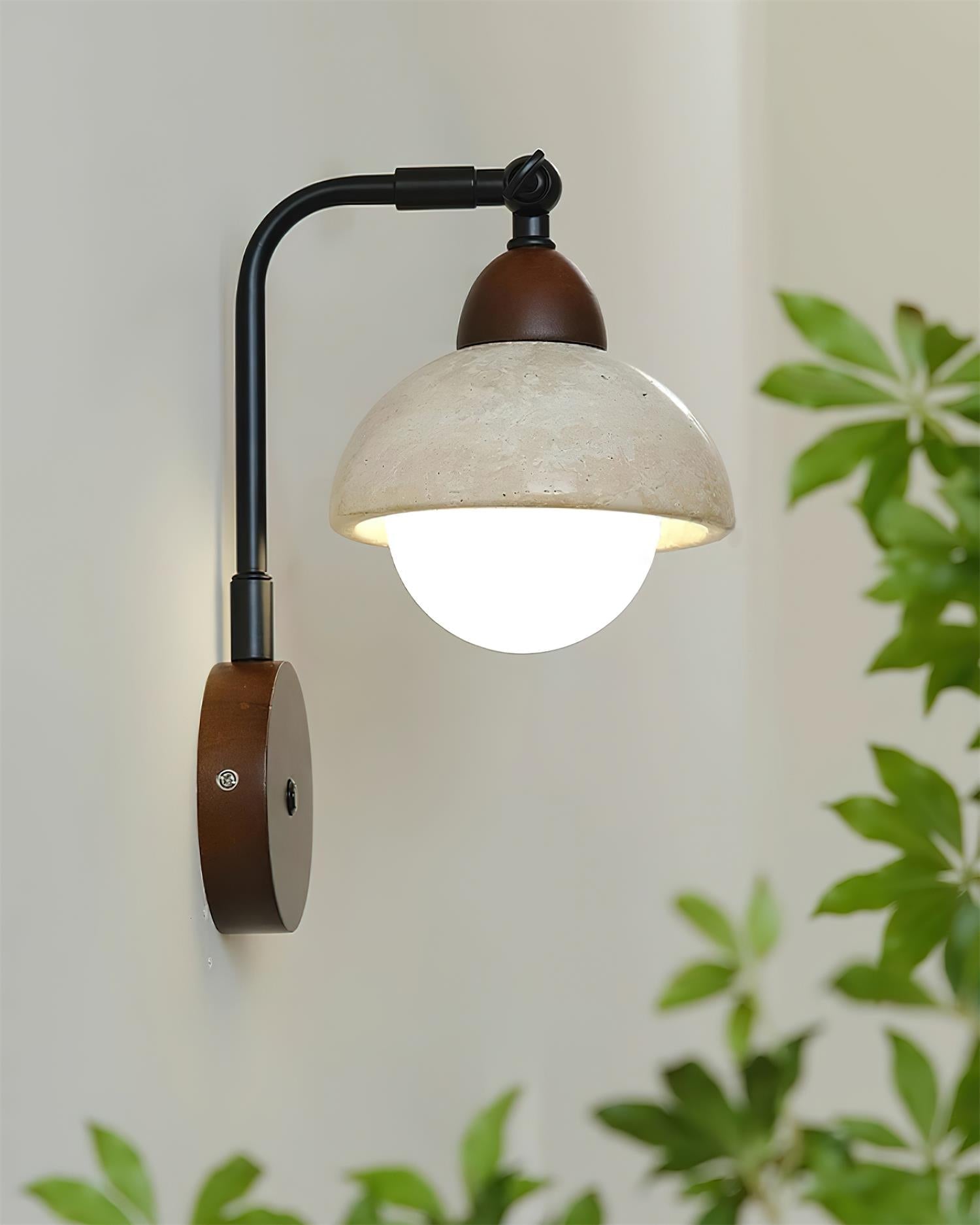 Solaro Wall Light Travertine White Opalescent Globe - Letslighting