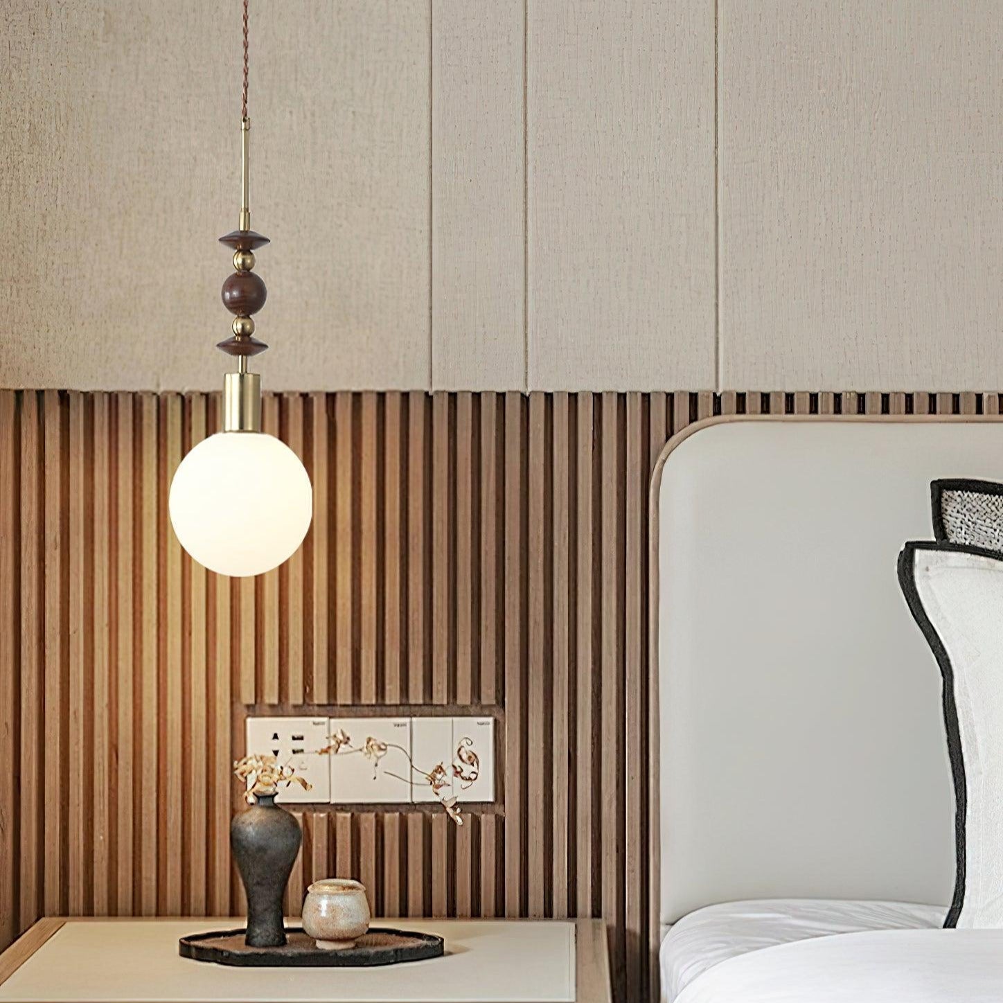 Aria Lampada a Sospensione Globo Vintage con Perle di Legno
