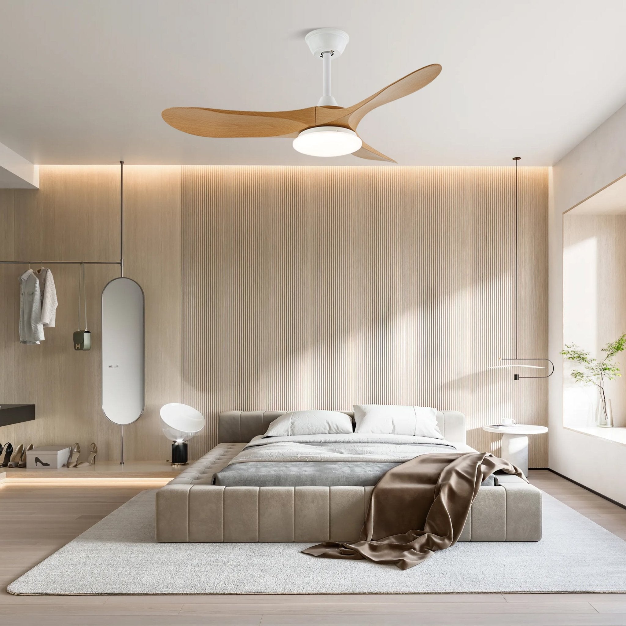 Vista laterale del Ventilatore da Soffitto con Luce NovaVent (Diametro 106cm).