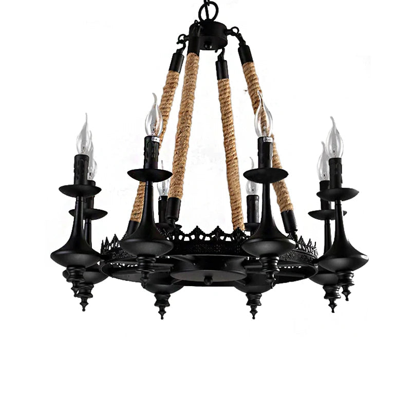 Epoch Vintage Metallo/Corda LED Lux Lampadario Nero Soggiorno/Sala da Pranzo/Bar