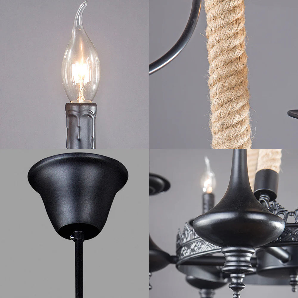Epoch Vintage Metallo/Corda LED Lux Lampadario Nero Soggiorno/Sala da Pranzo/Bar