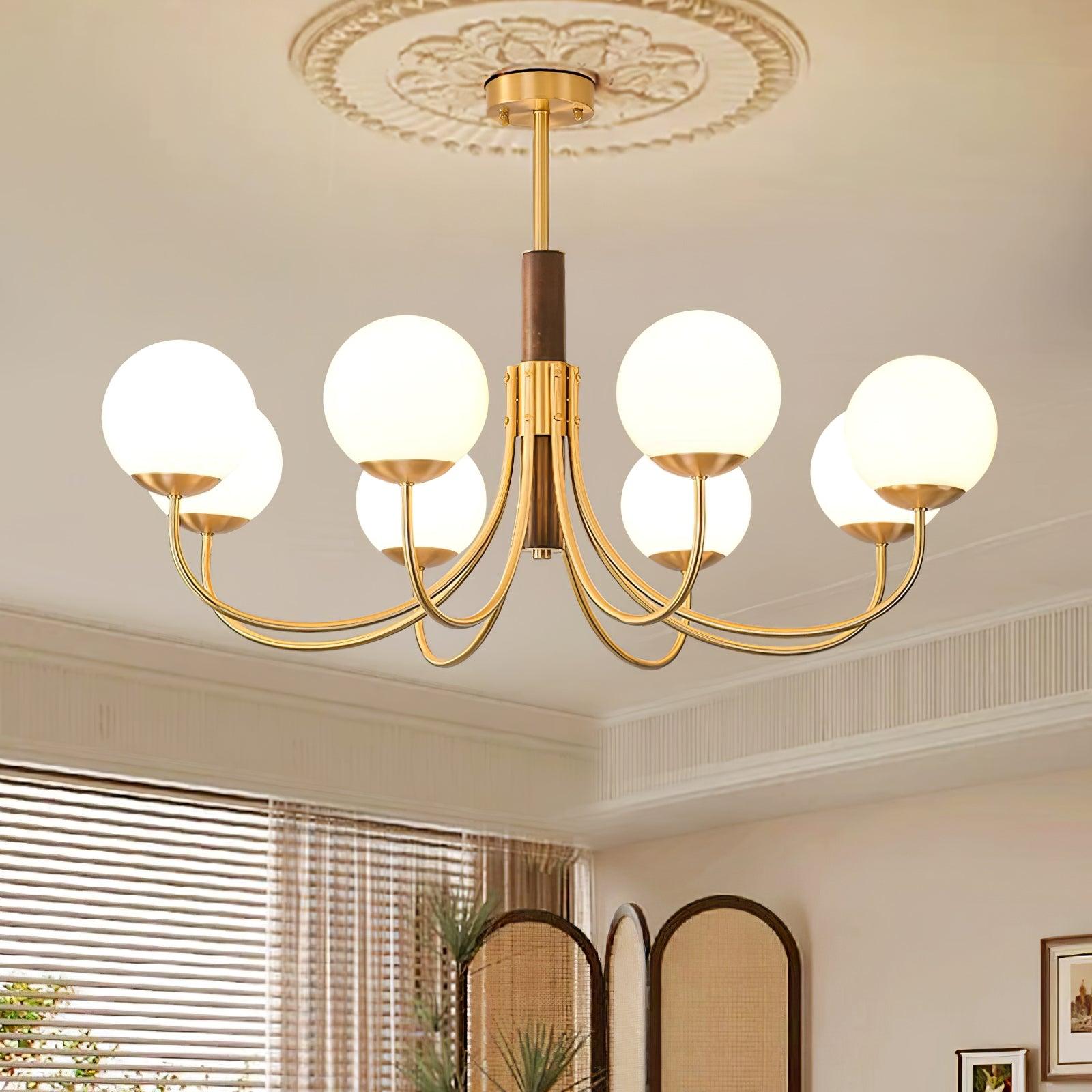 Midas Touch Walnut Sphere Chandelier - Blowlighting