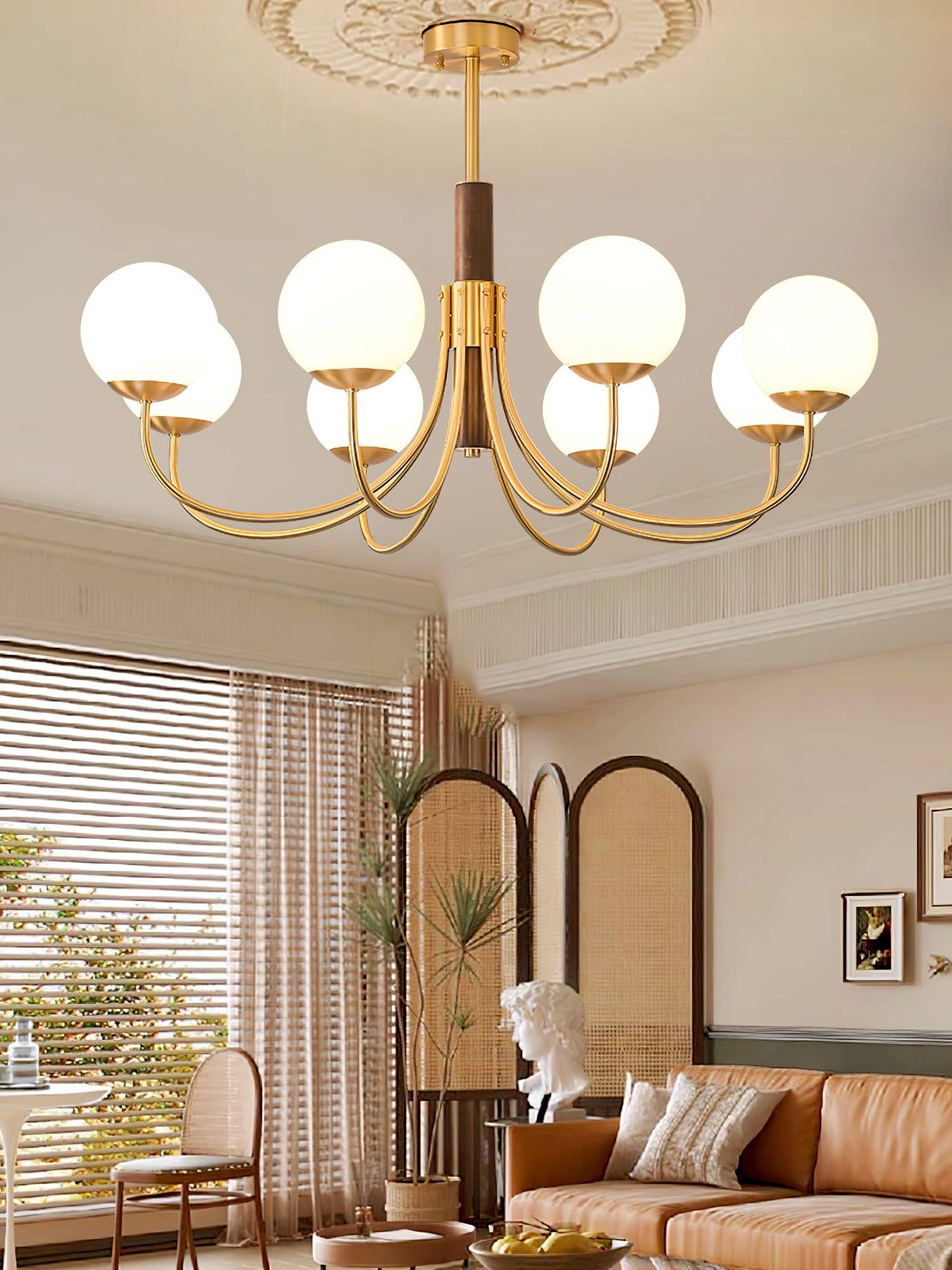 Midas Touch Walnut Sphere Chandelier - Blowlighting