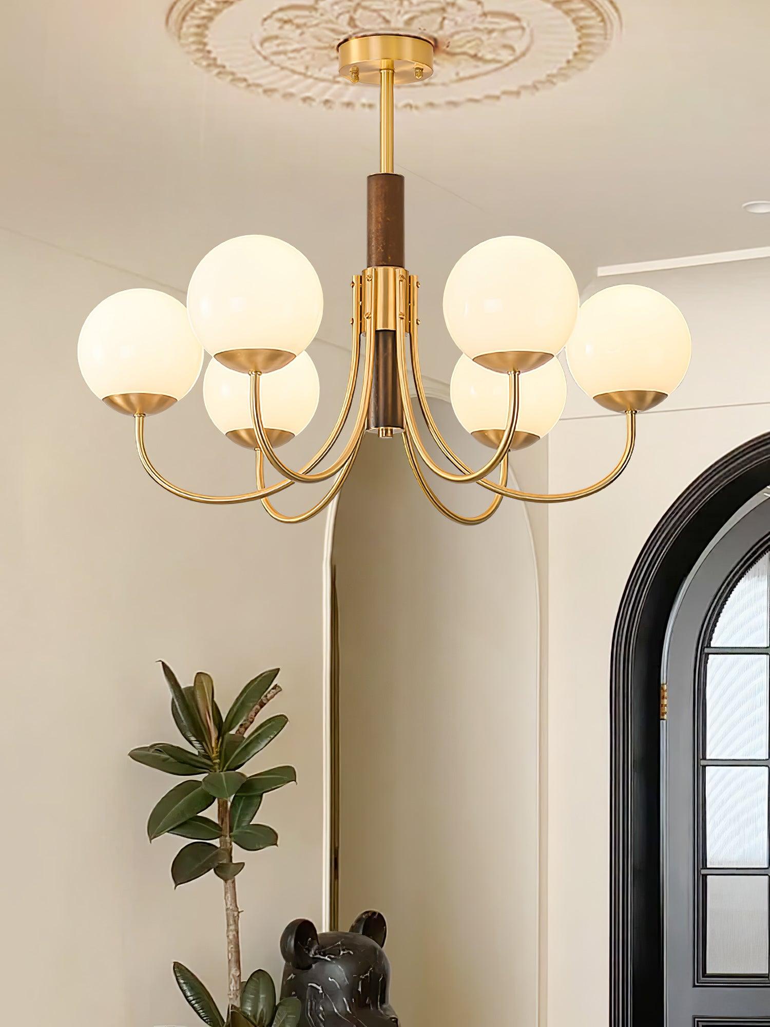 Midas Touch Walnut Sphere Chandelier - Blowlighting