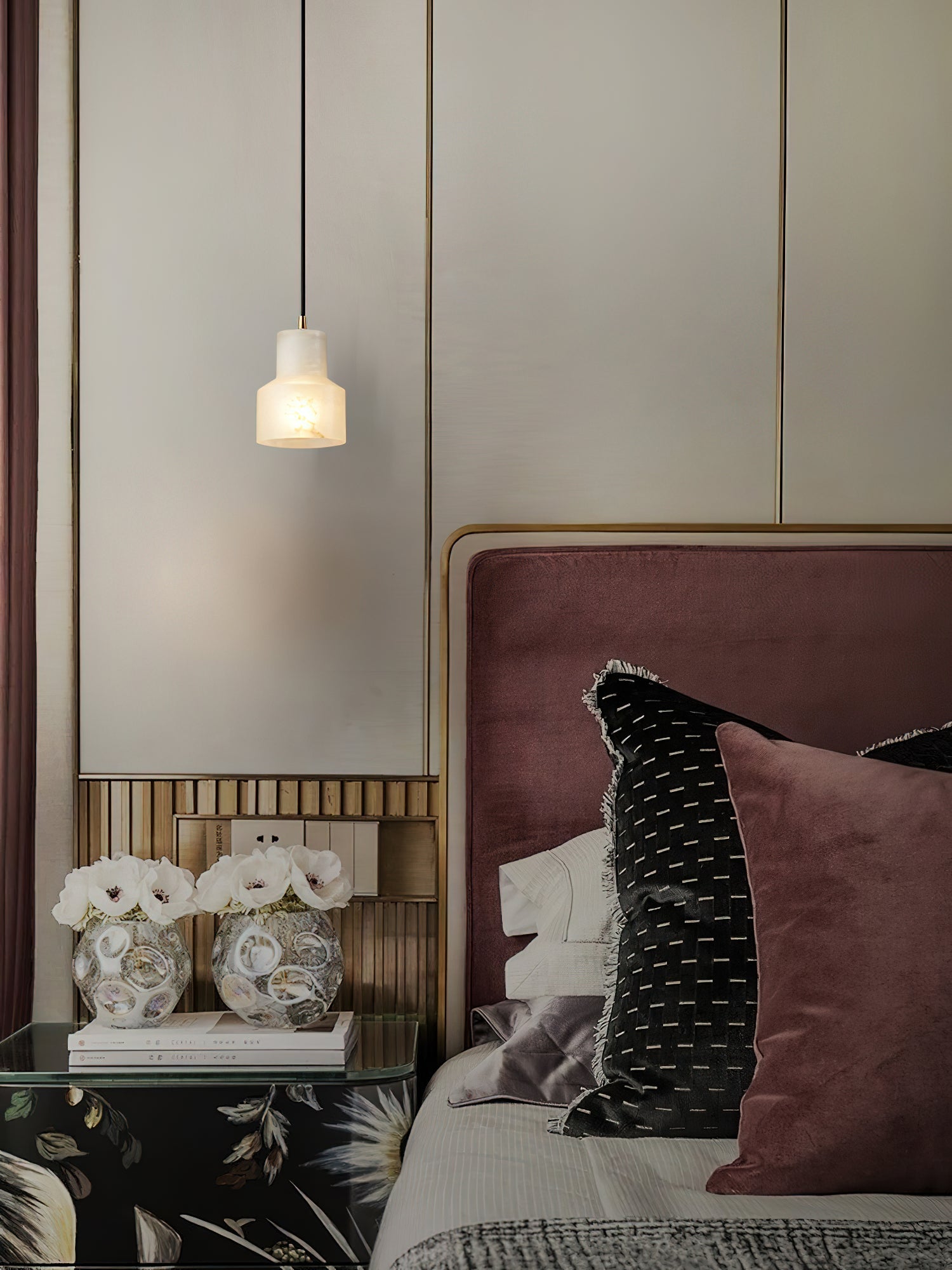 Syphae Modern Minimalist Brass Alabaster Pendnat Light - Lamp Copper