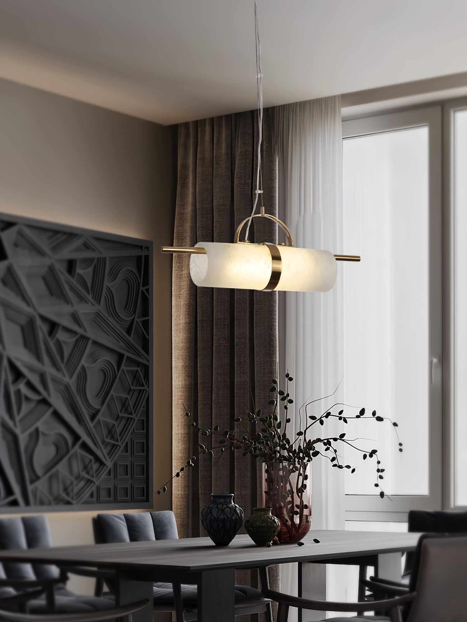 Atheor Modern Minimalist Cylindrical Metal Alabaster Pendant Light - Lamp Copper