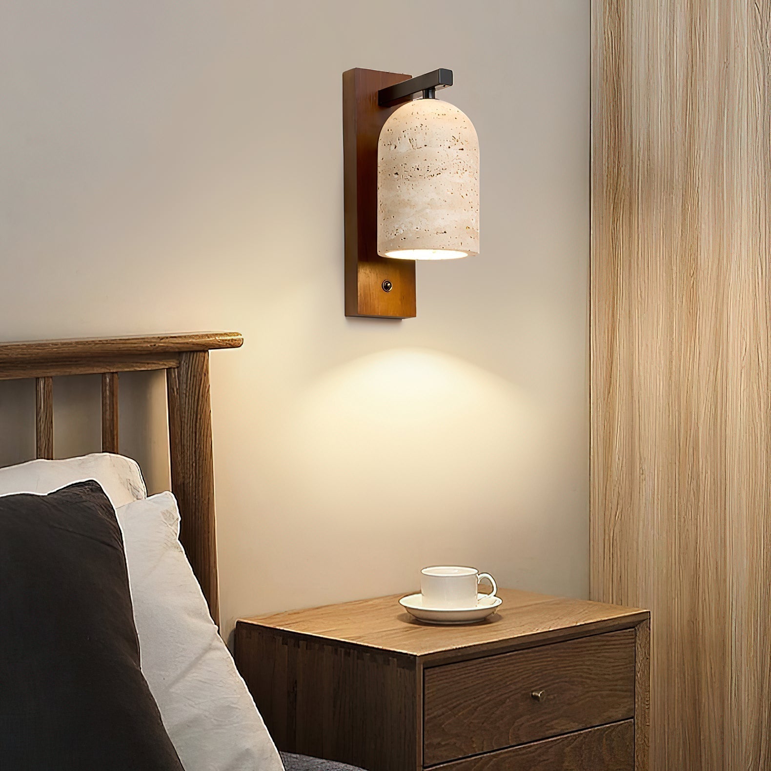 Cevenia Art Classic Natural Travertine Wall Lamp - Lamp Copper