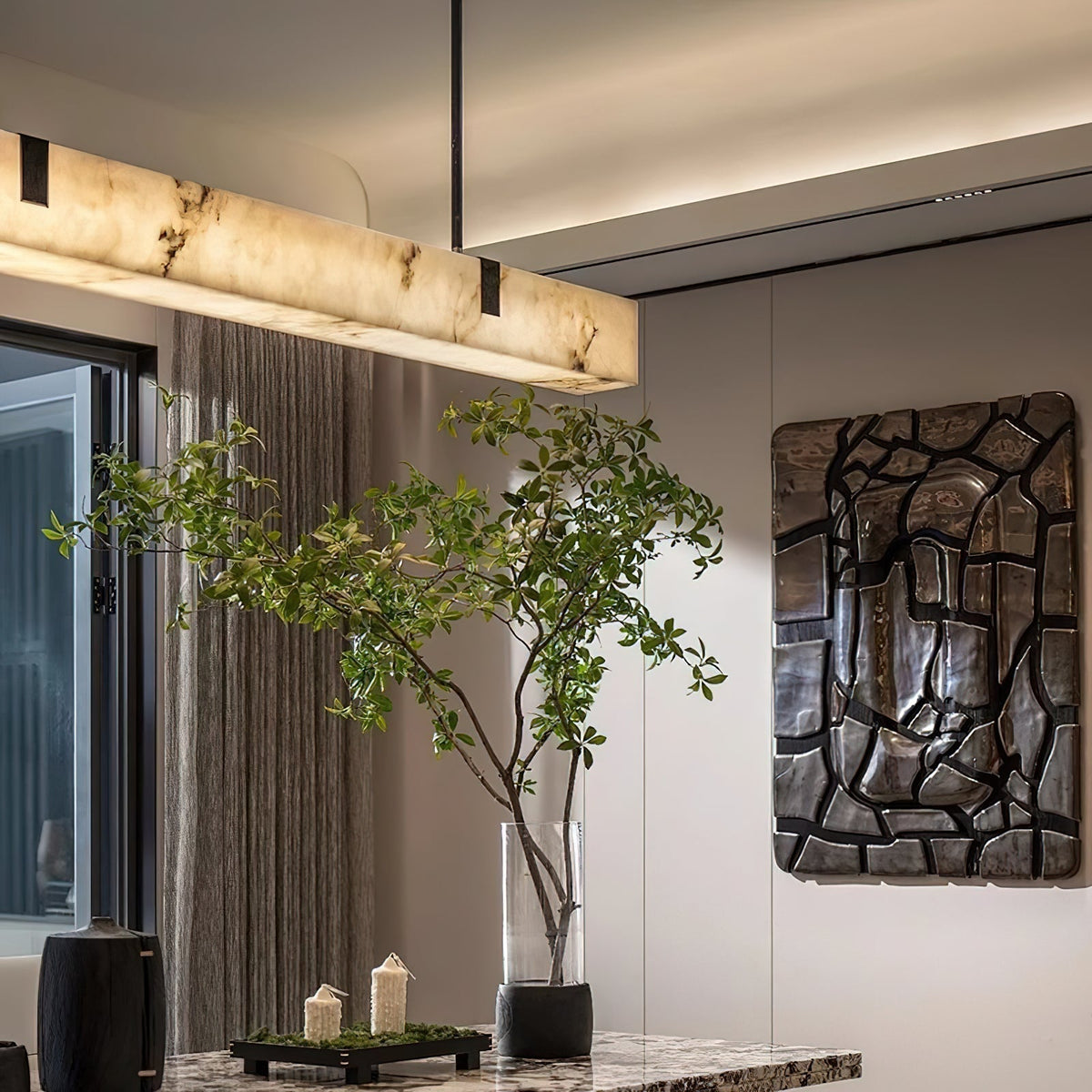 Casorion Modern Minimalist Alabaster Chandelier - Lamp Copper