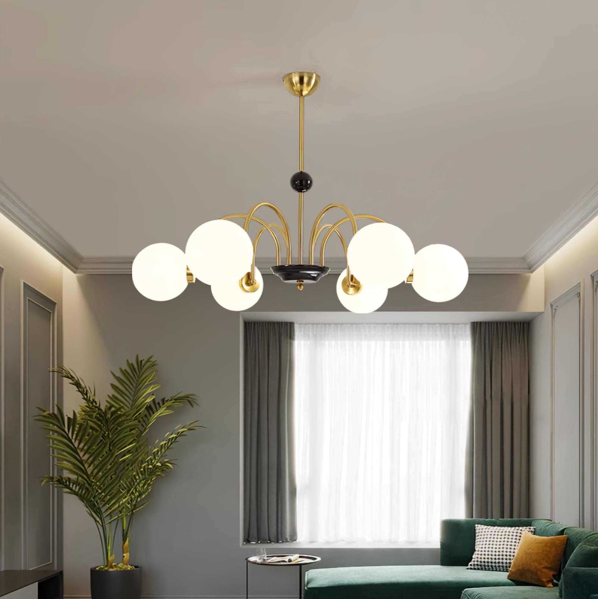 Chandelier Curved Arms Globe Shades Modern Retro Style Dining - Letslighting