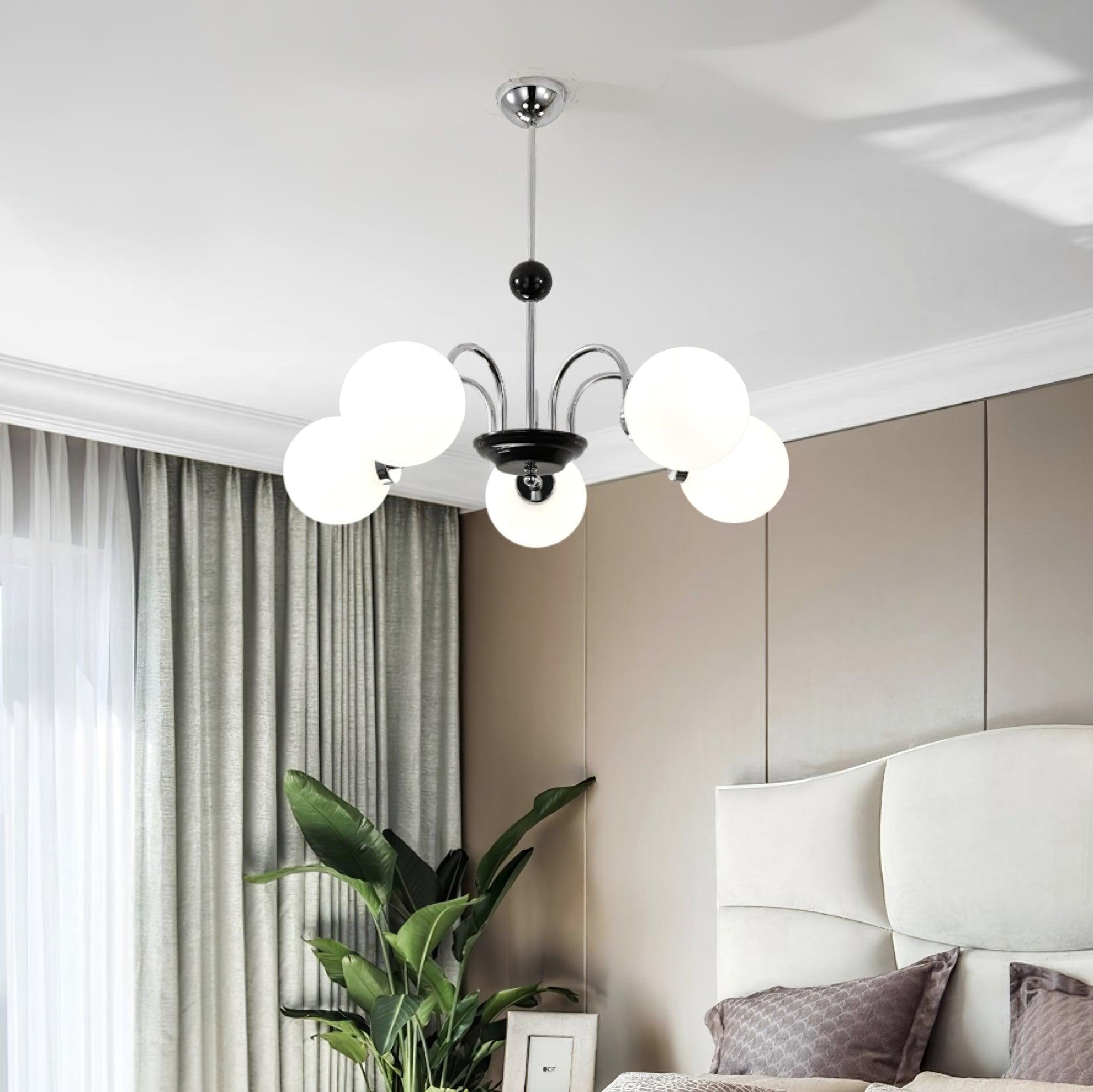 Chandelier Curved Arms Globe Shades Modern Retro Style Dining - Letslighting