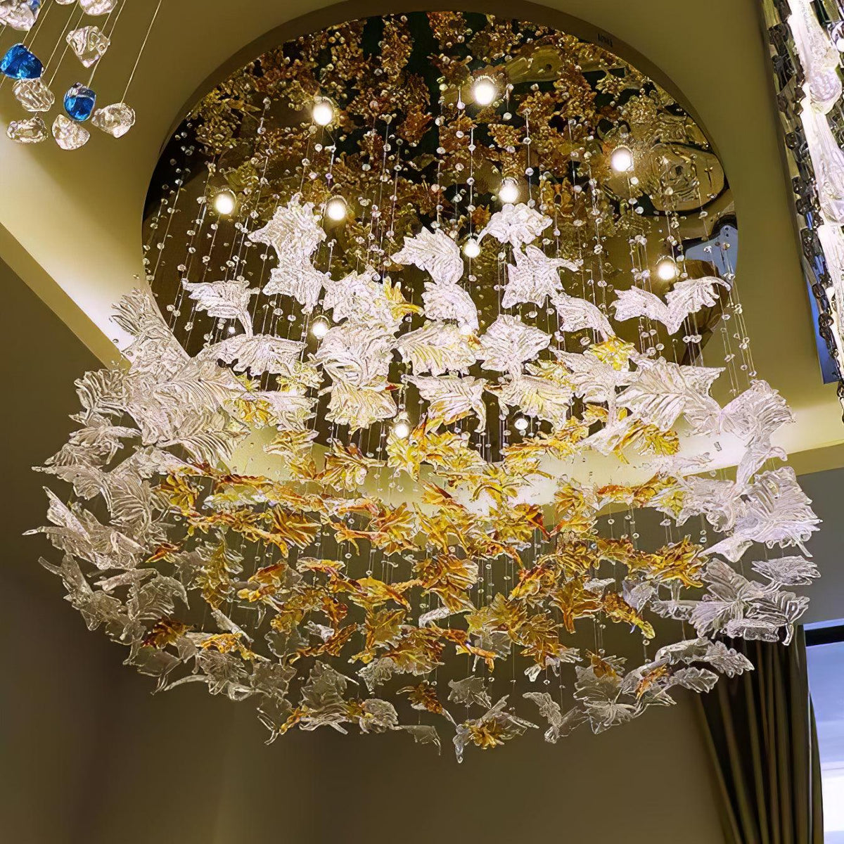 Syraean Multicolor Maple Leaf Metal Crystal Chandelier - Blowlighting