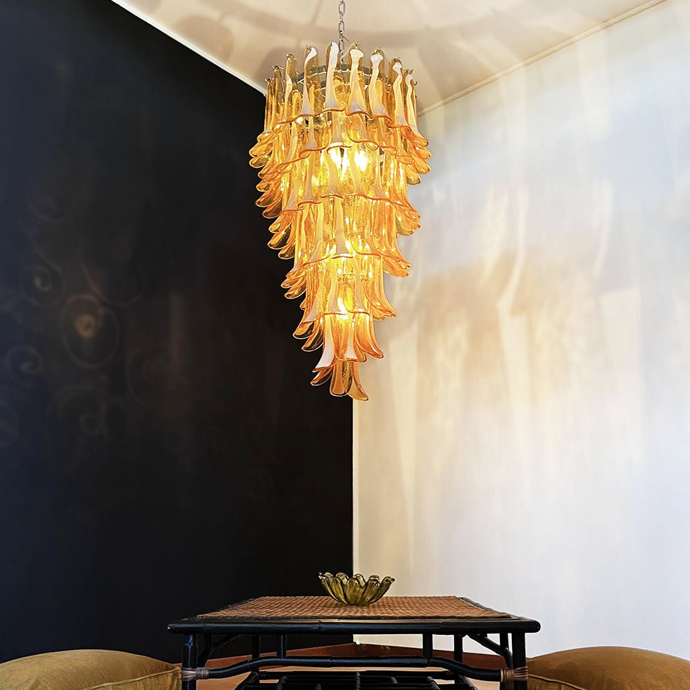 Aurora Chandelier Amber White Murano Spiral Petals - Neutralighting