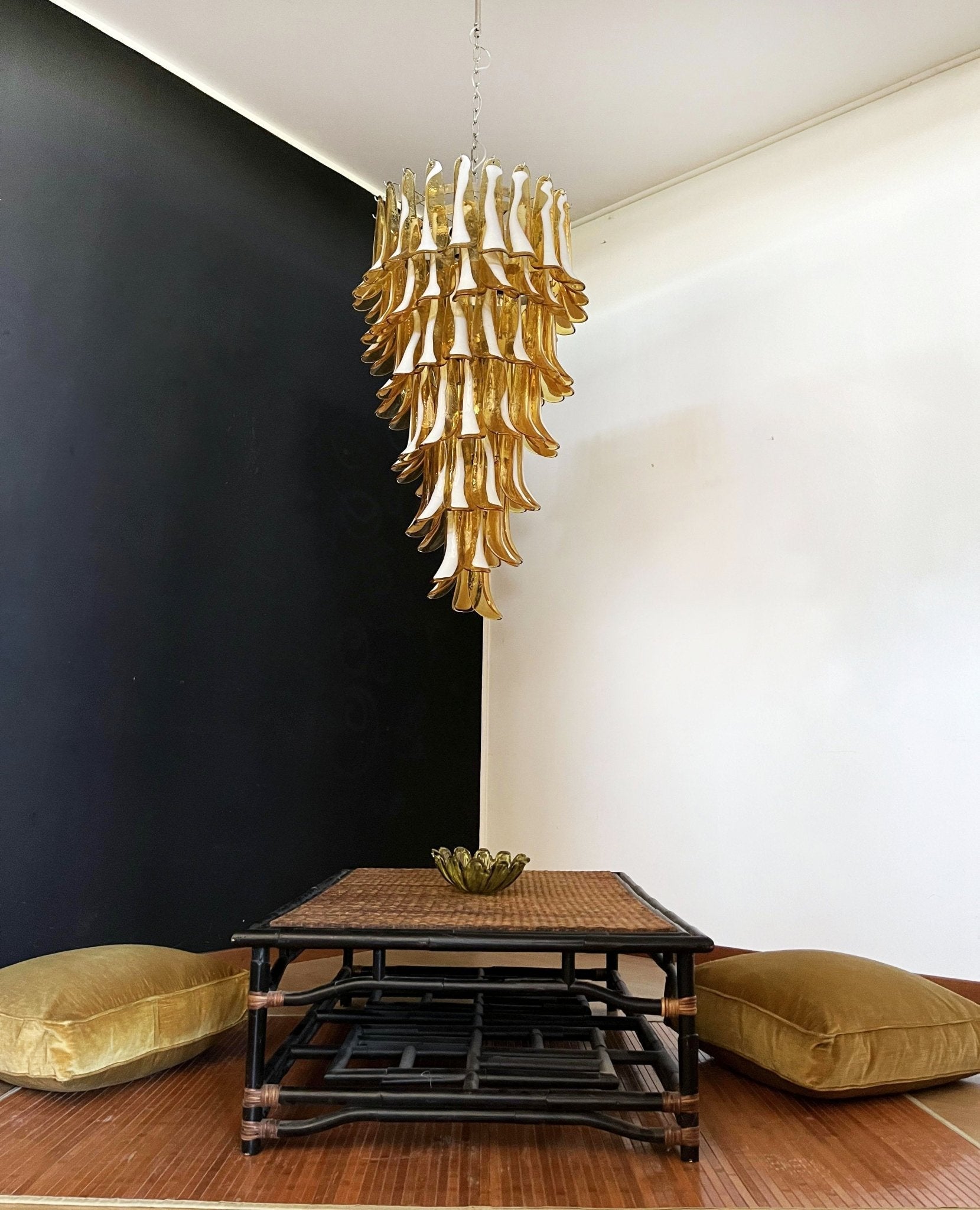 Aurora Chandelier Amber White Murano Spiral Petals - Neutralighting