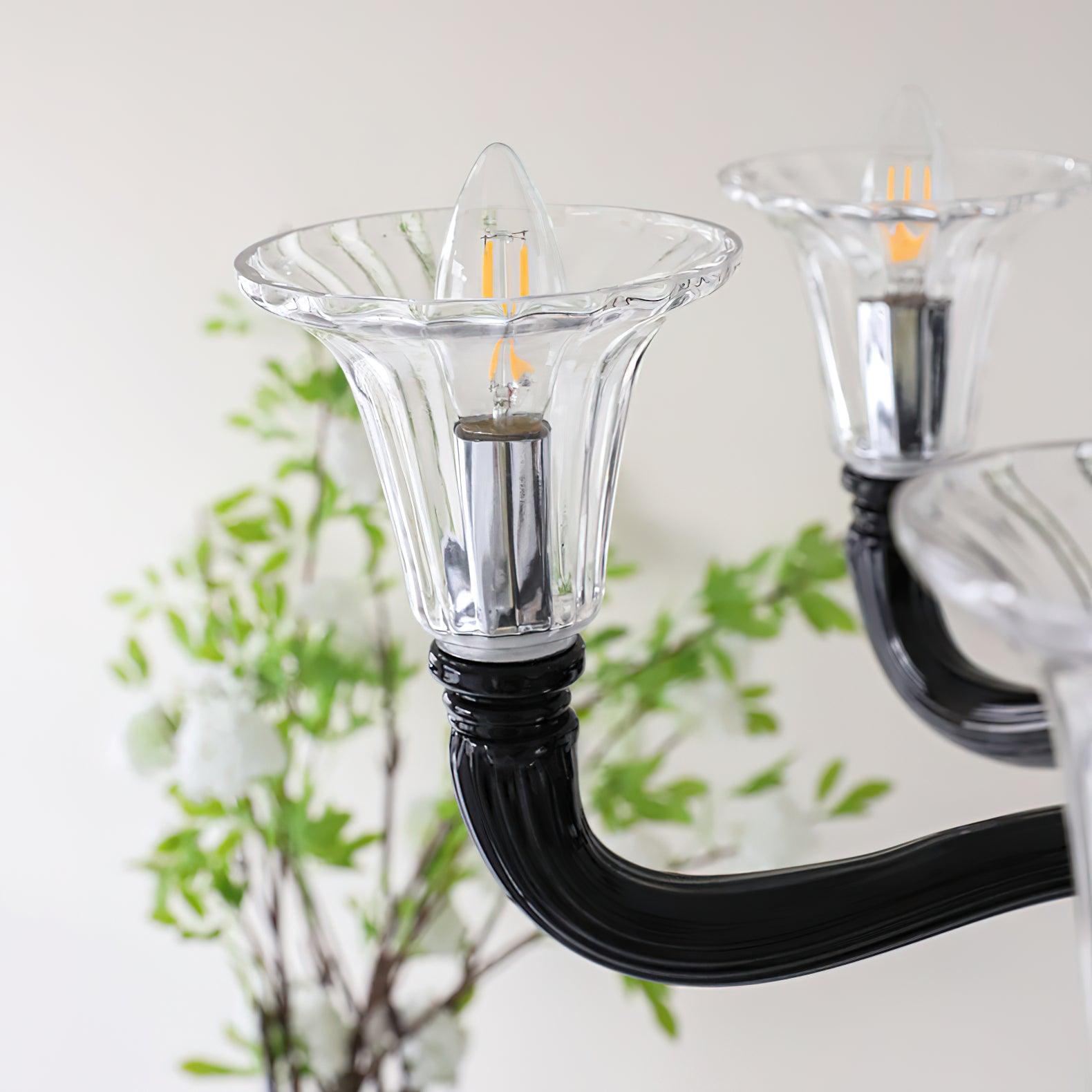 Aurora Chandelier Black Murano Candle Arm Glass Classic - Neutralighting
