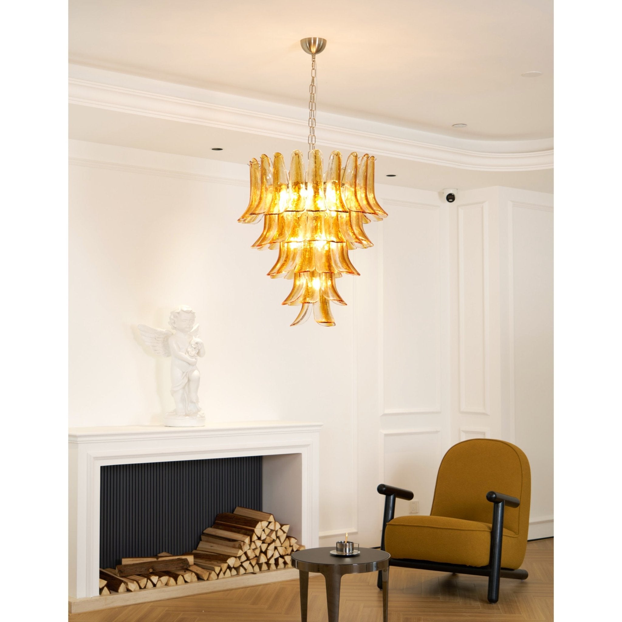 Aurora Chandelier Amber Lily Murano Glass Layered Centerpiece - Neutralighting