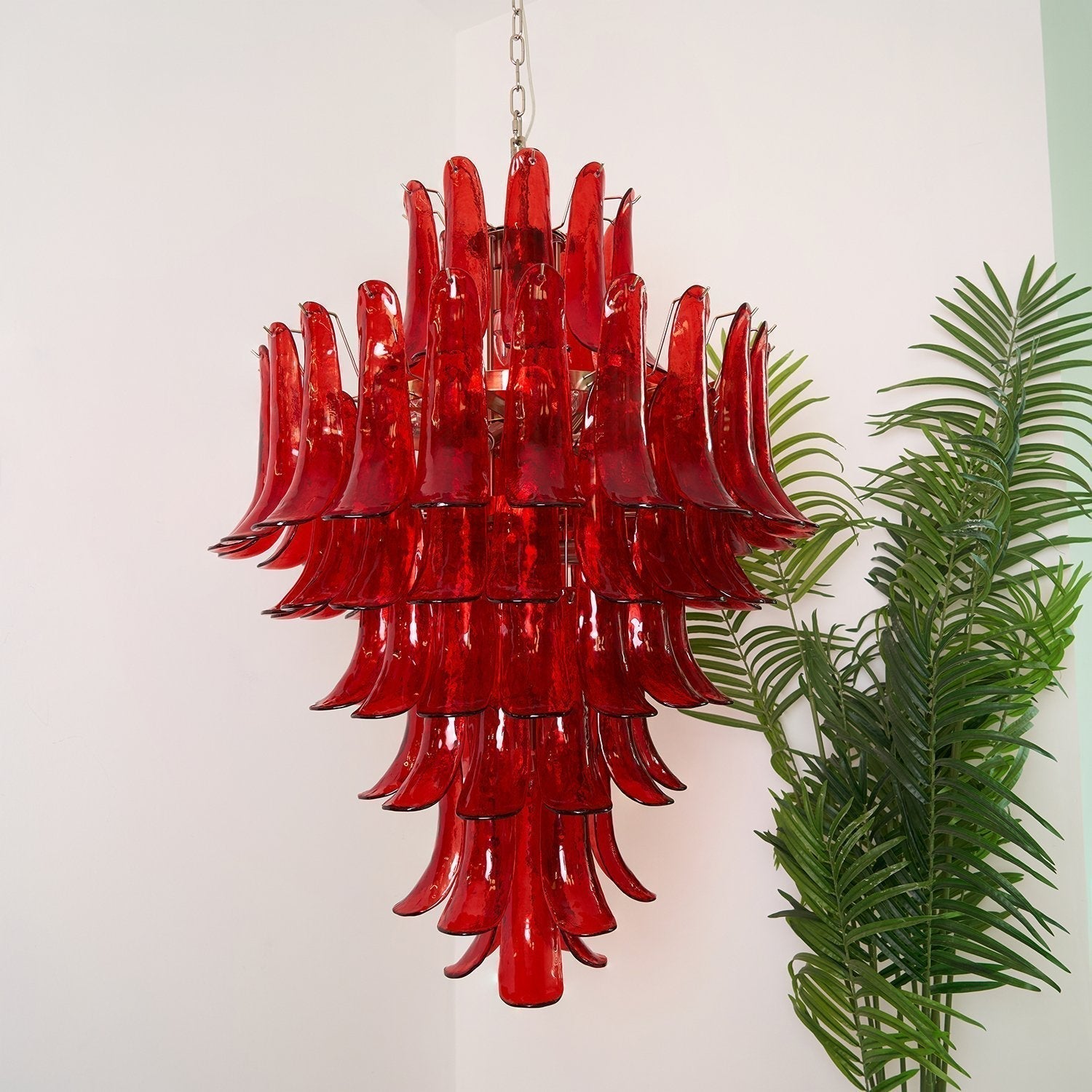 Aurora Chandelier Crimson Murano Petals Bold Art Glass - Neutralighting