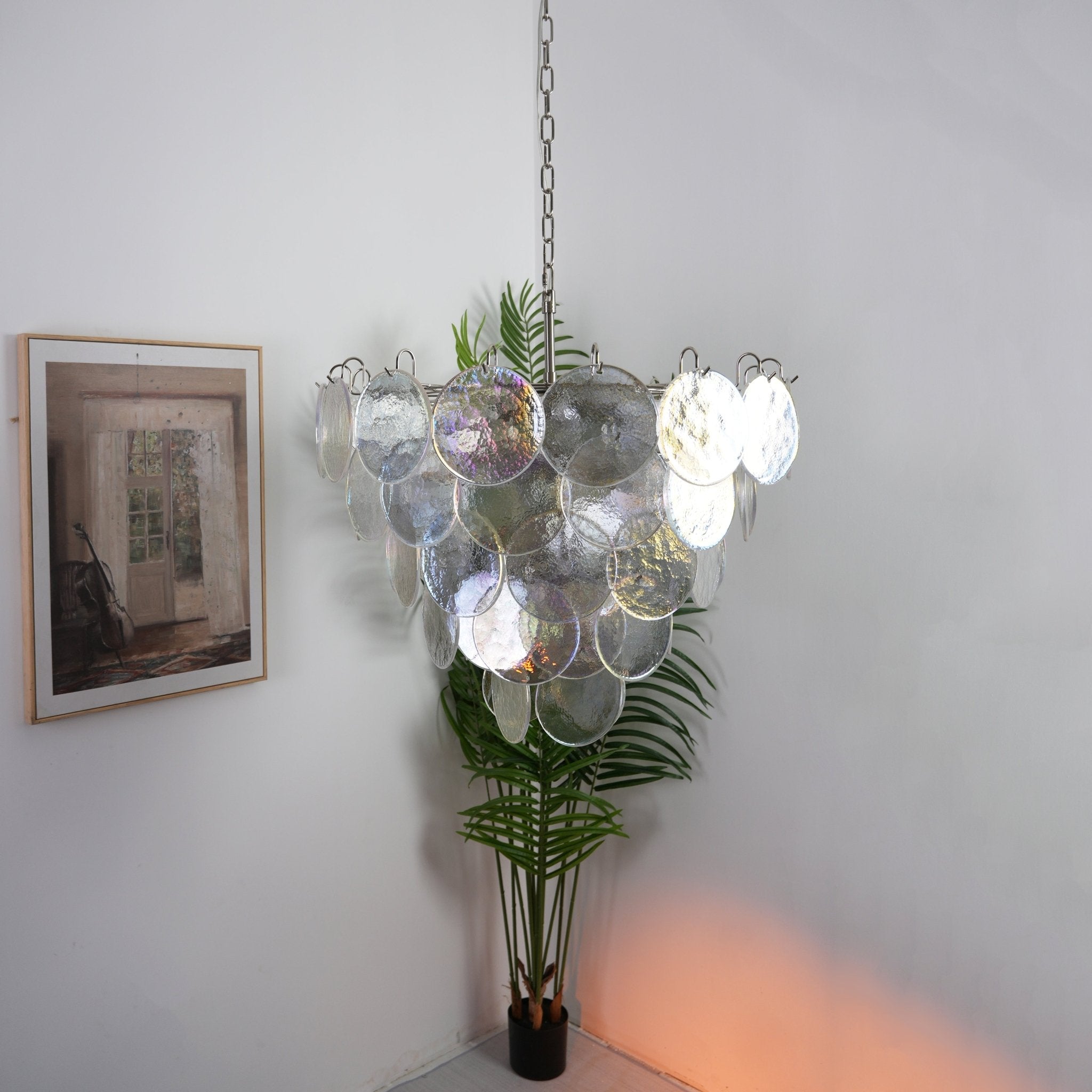 Aurora Chandelier Iridescent Murano Glass Disc - Neutralighting