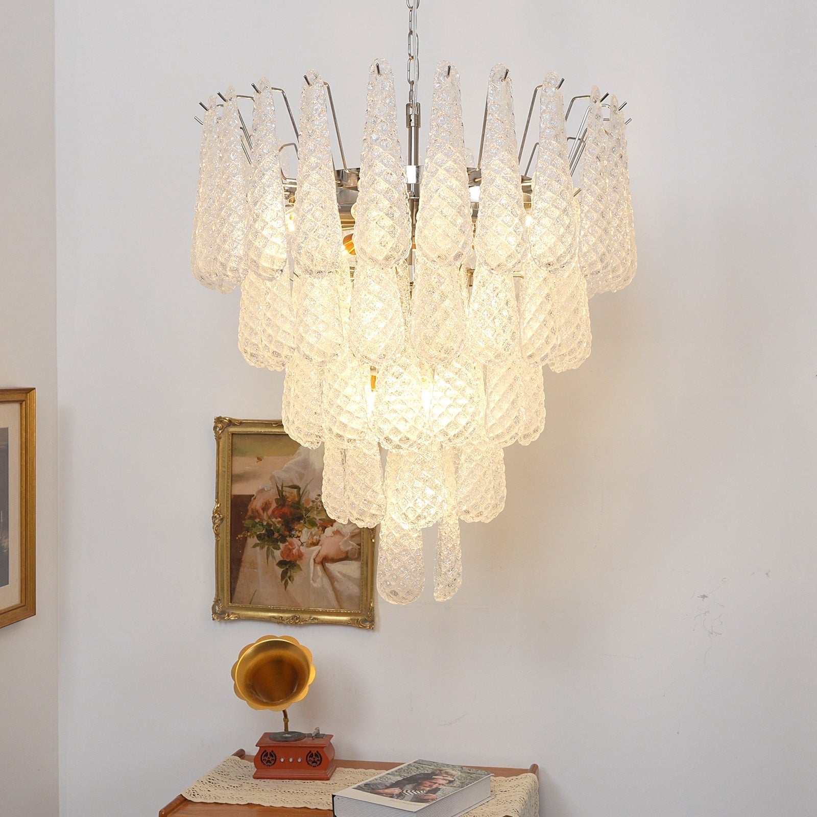 Aurora Chandelier Clear Murano Glass Dewdrop Layered - Neutralighting