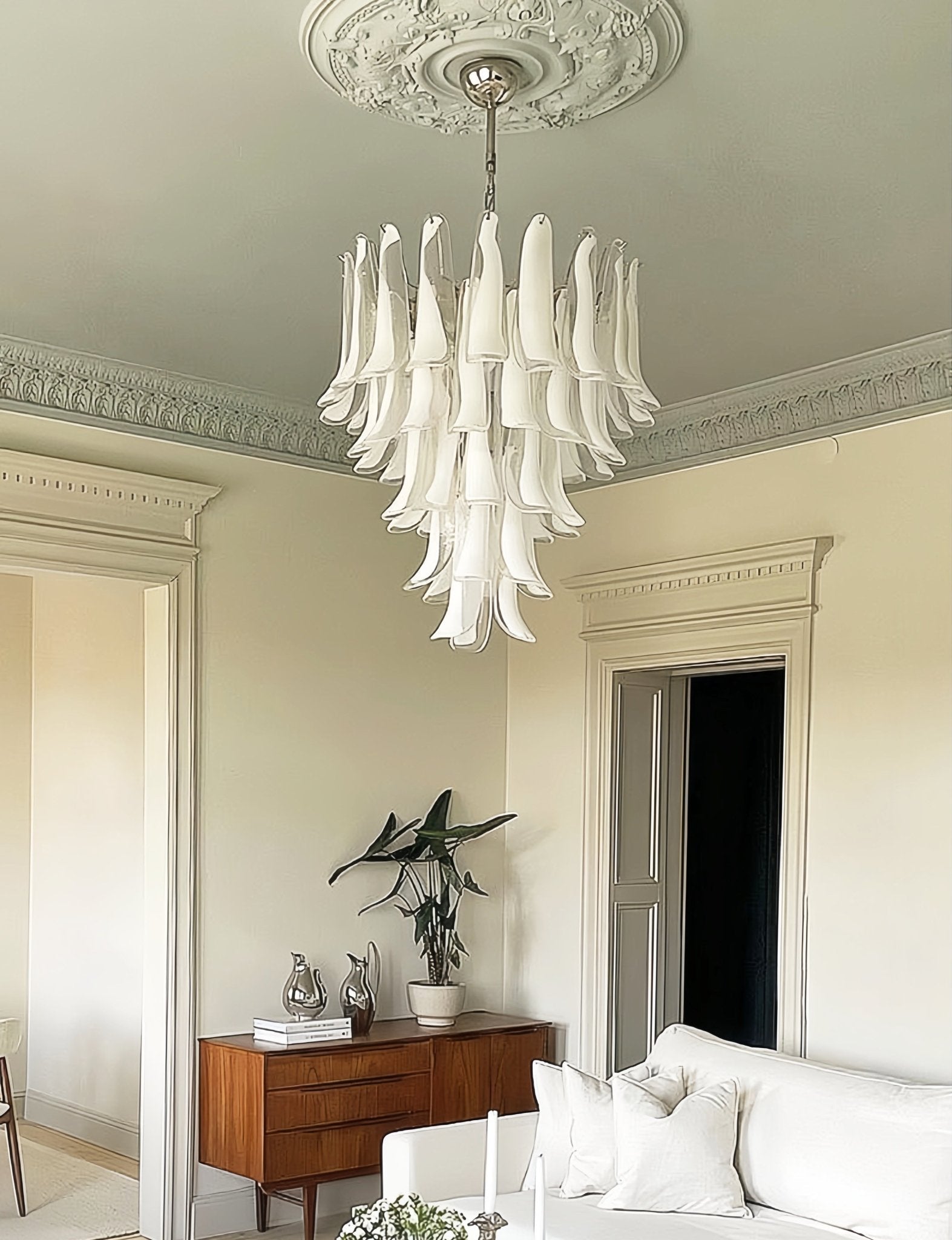 Aurora Chandelier Clear Murano Glass Petal Vintage - Blowlighting
