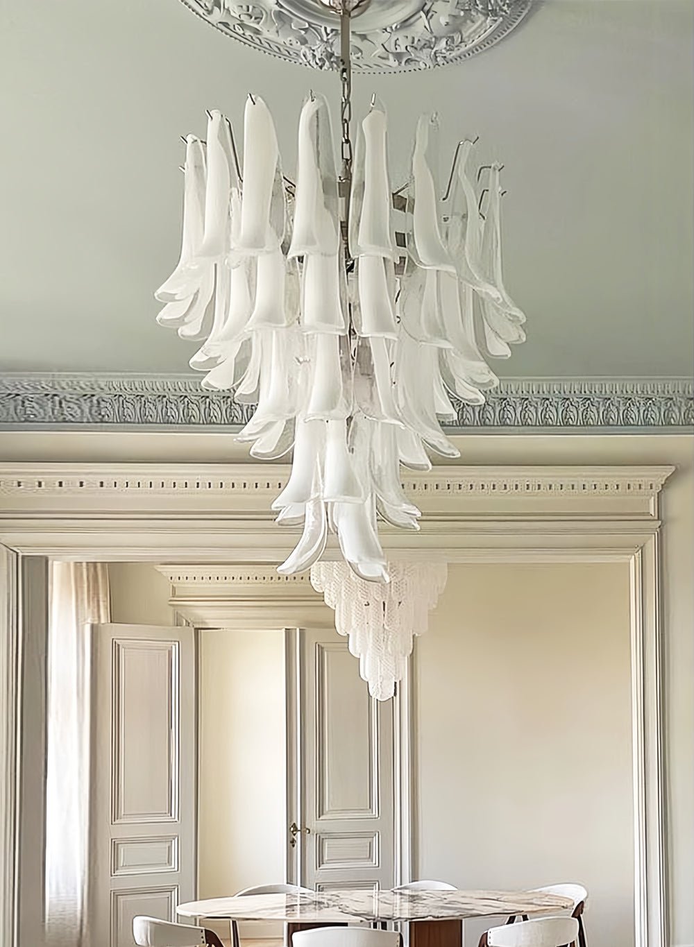 Aurora Chandelier Clear Murano Glass Petal Vintage - Blowlighting